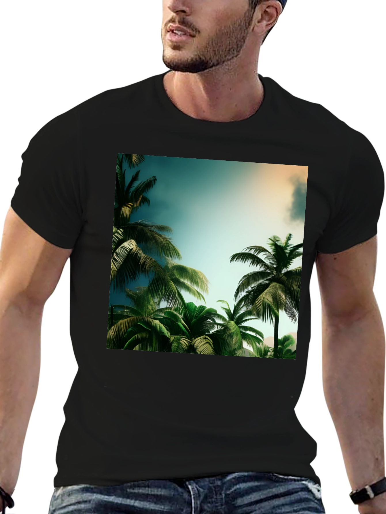 Tropical Palm Tree Graphic Black T-Shirt