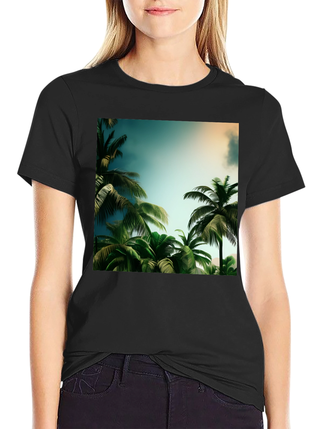 Tropical Palm Tree Graphic Black T-Shirt