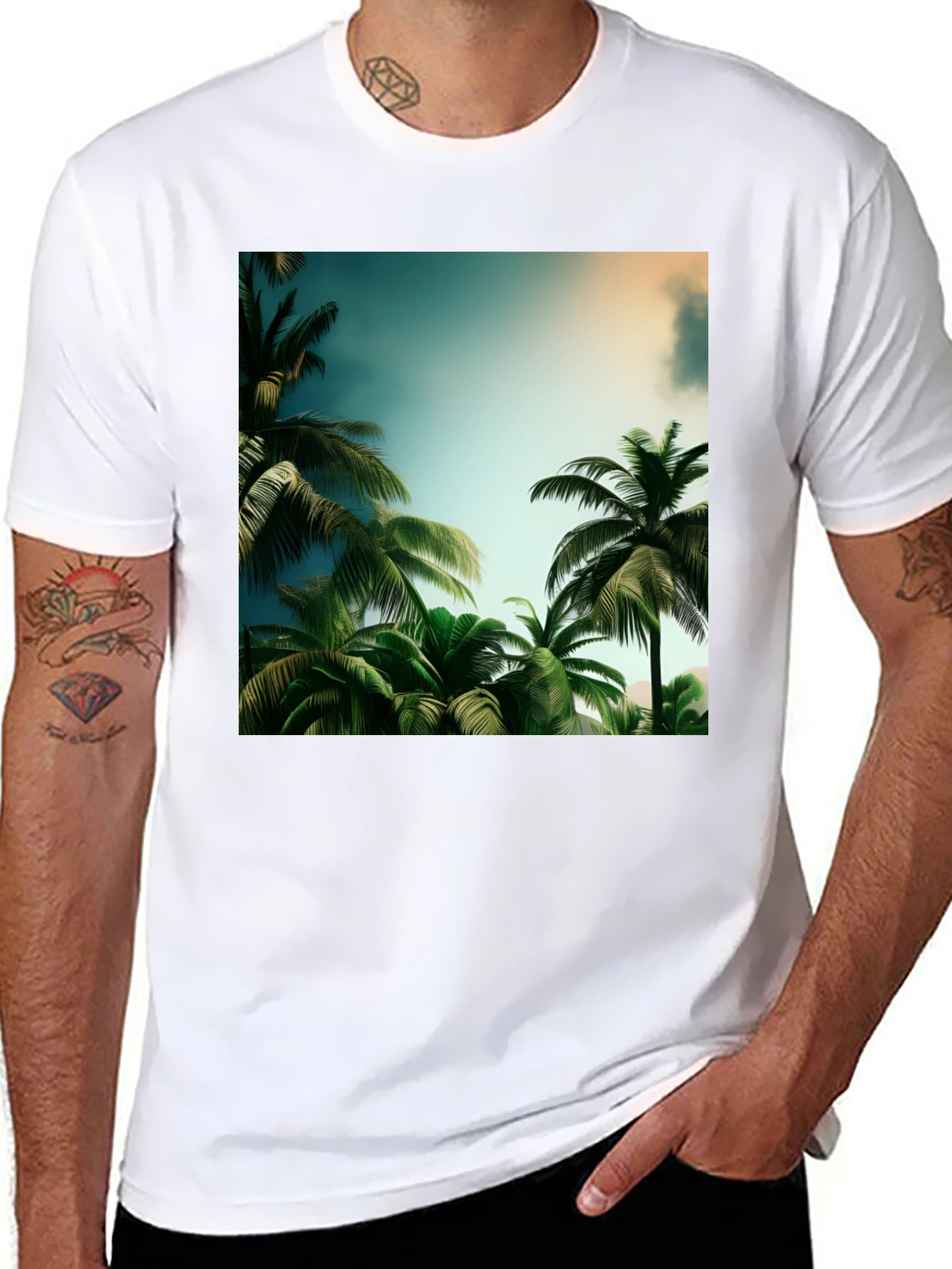 Tropical Palm Tree Graphic Black T-Shirt