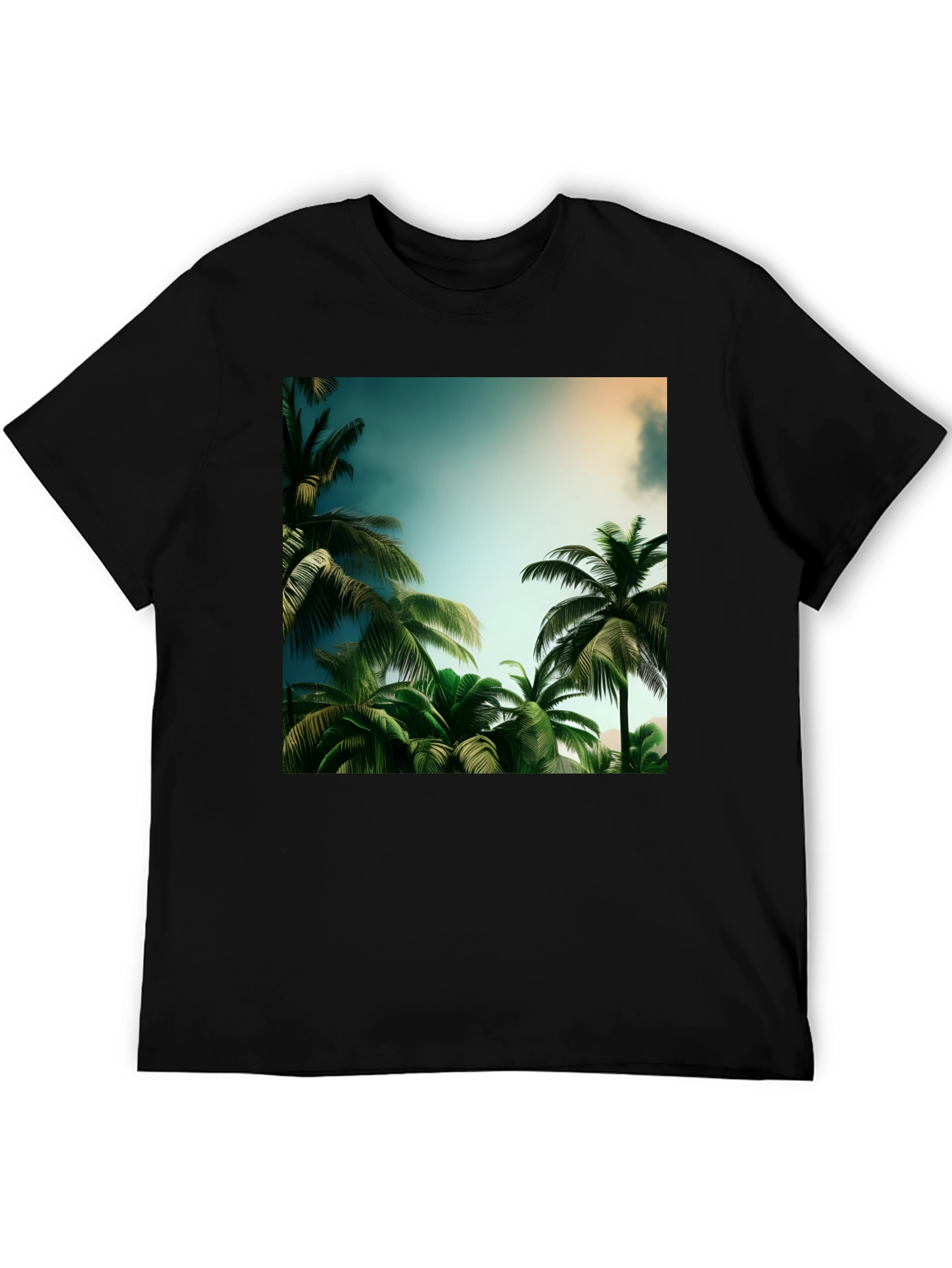 Tropical Palm Tree Graphic Black T-Shirt