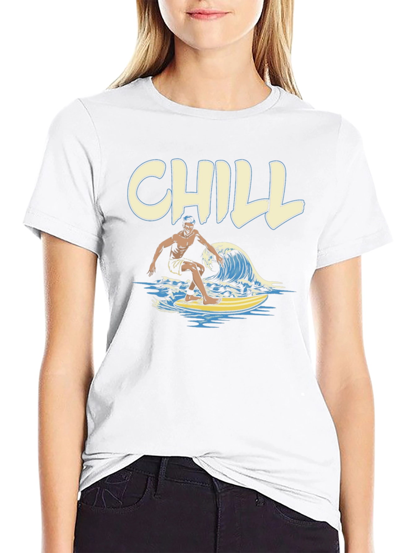 Chill Surfer Graphic T-Shirt - Black Cotton Tee
