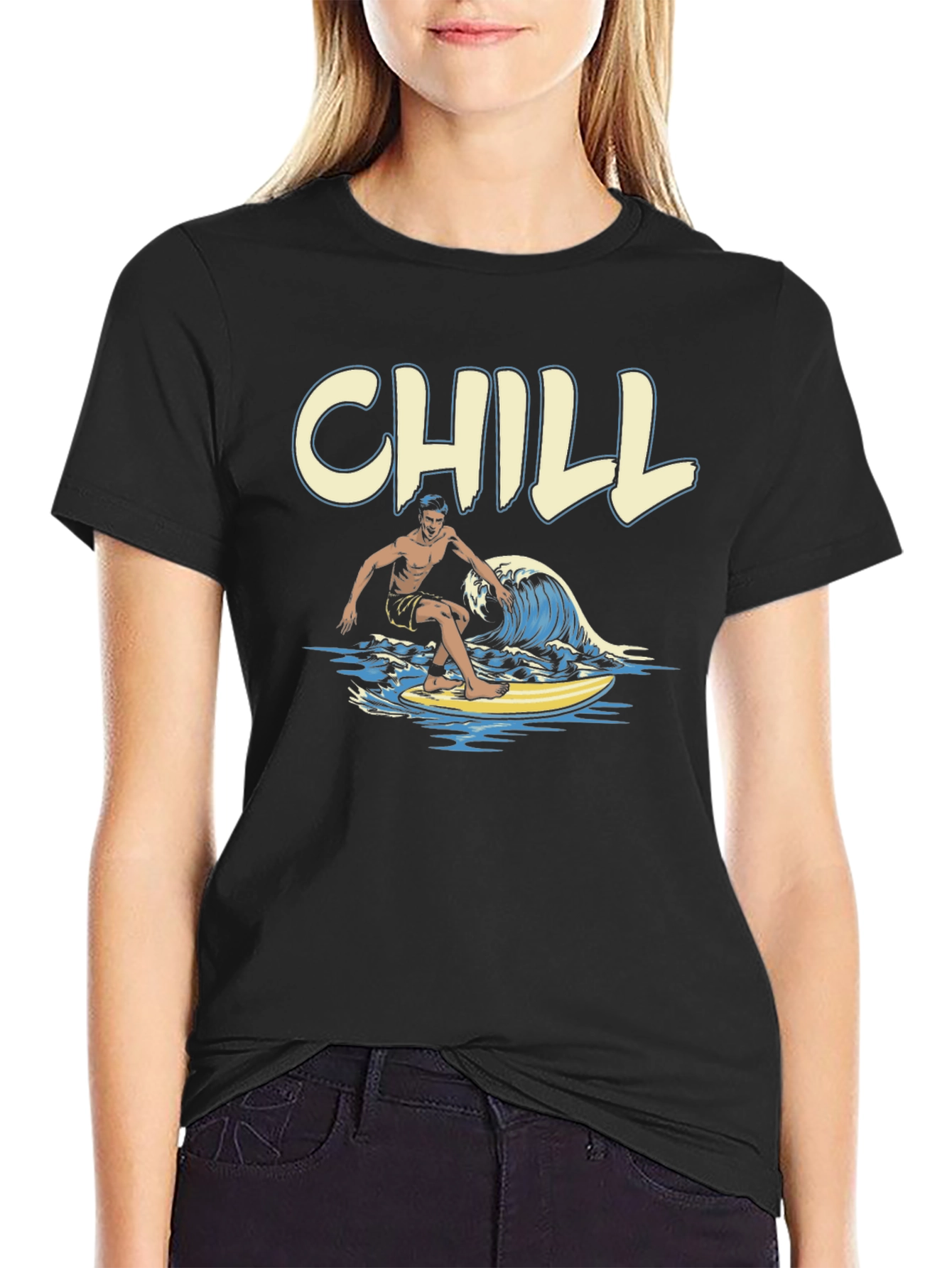 Chill Surfer Graphic T-Shirt - Black Cotton Tee