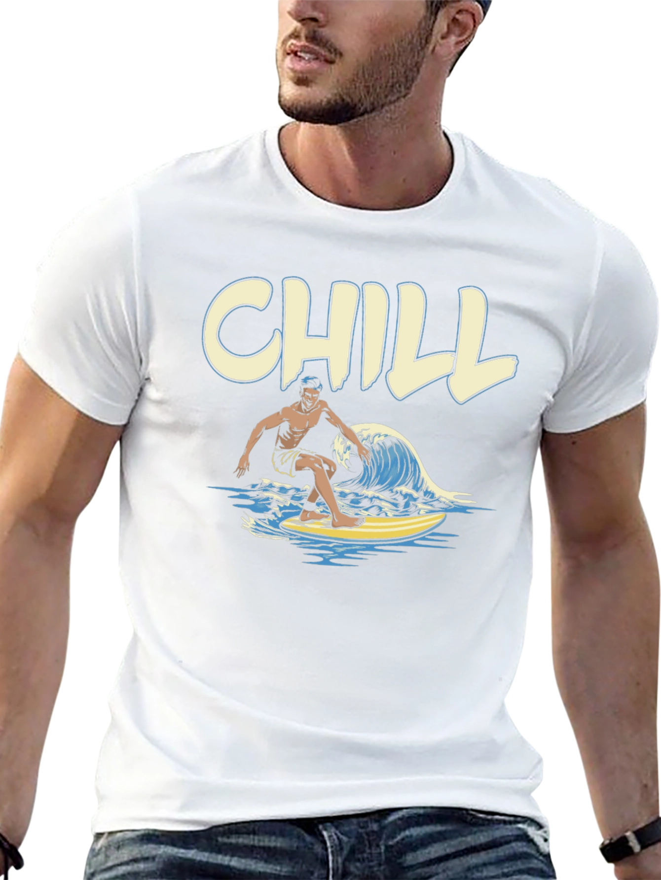 Chill Surfer Graphic T-Shirt - Black Cotton Tee