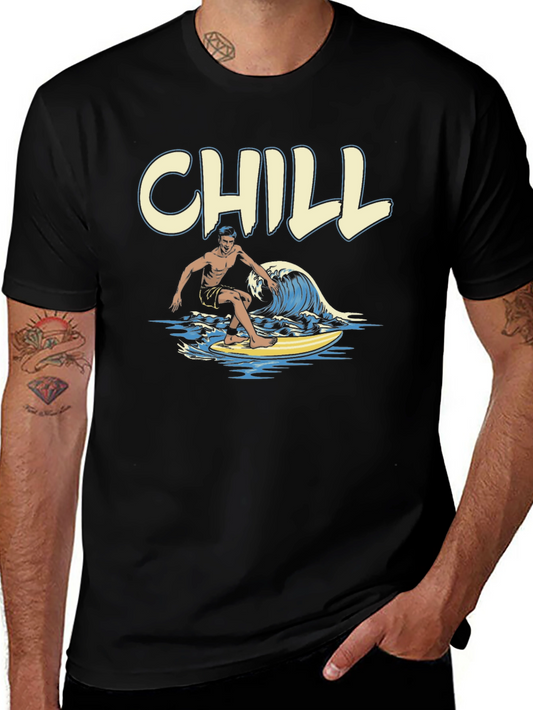 Chill Surfer Graphic T-Shirt - Black Cotton Tee