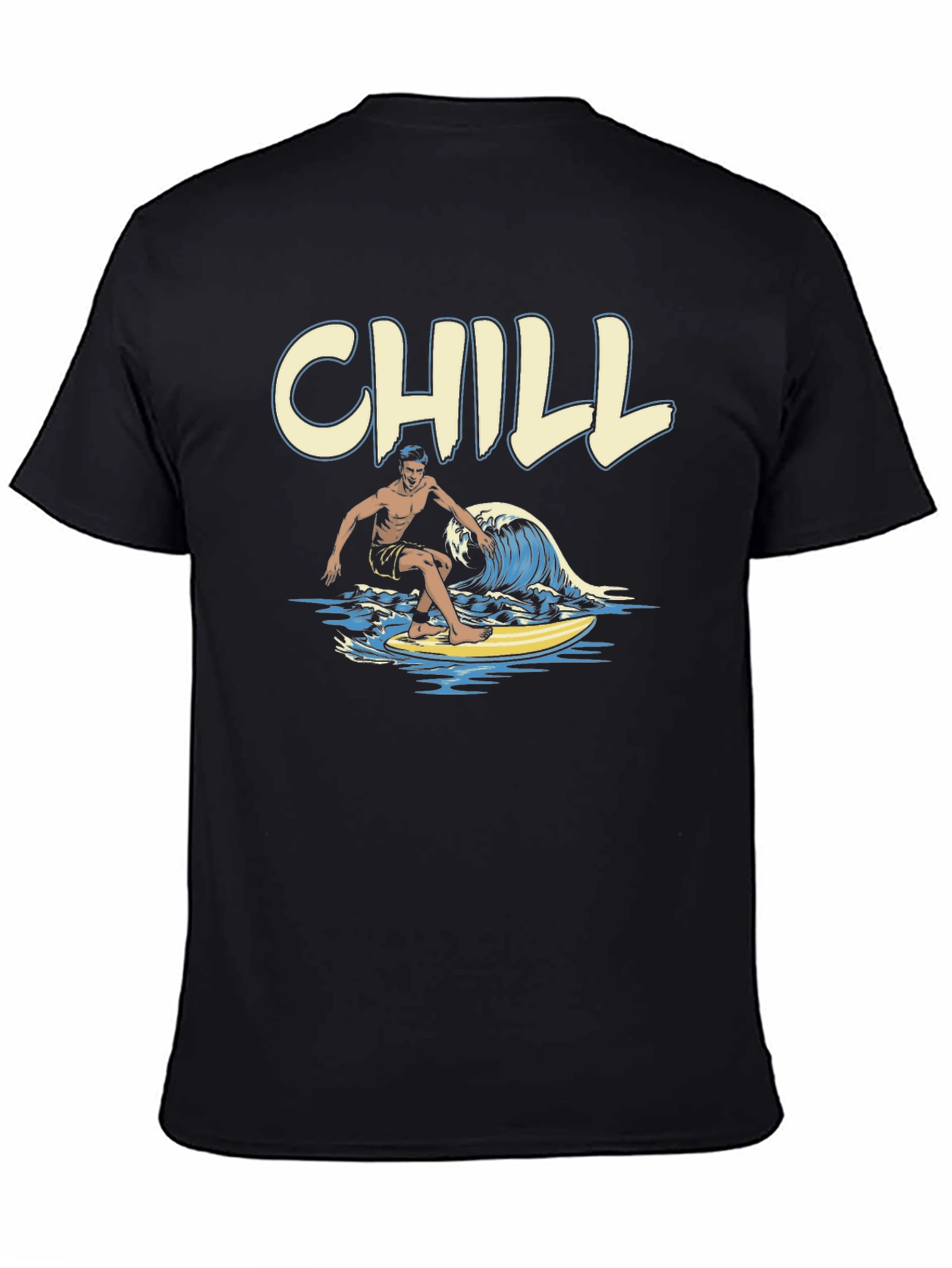 Chill Surfer Graphic T-Shirt - Black Cotton Tee