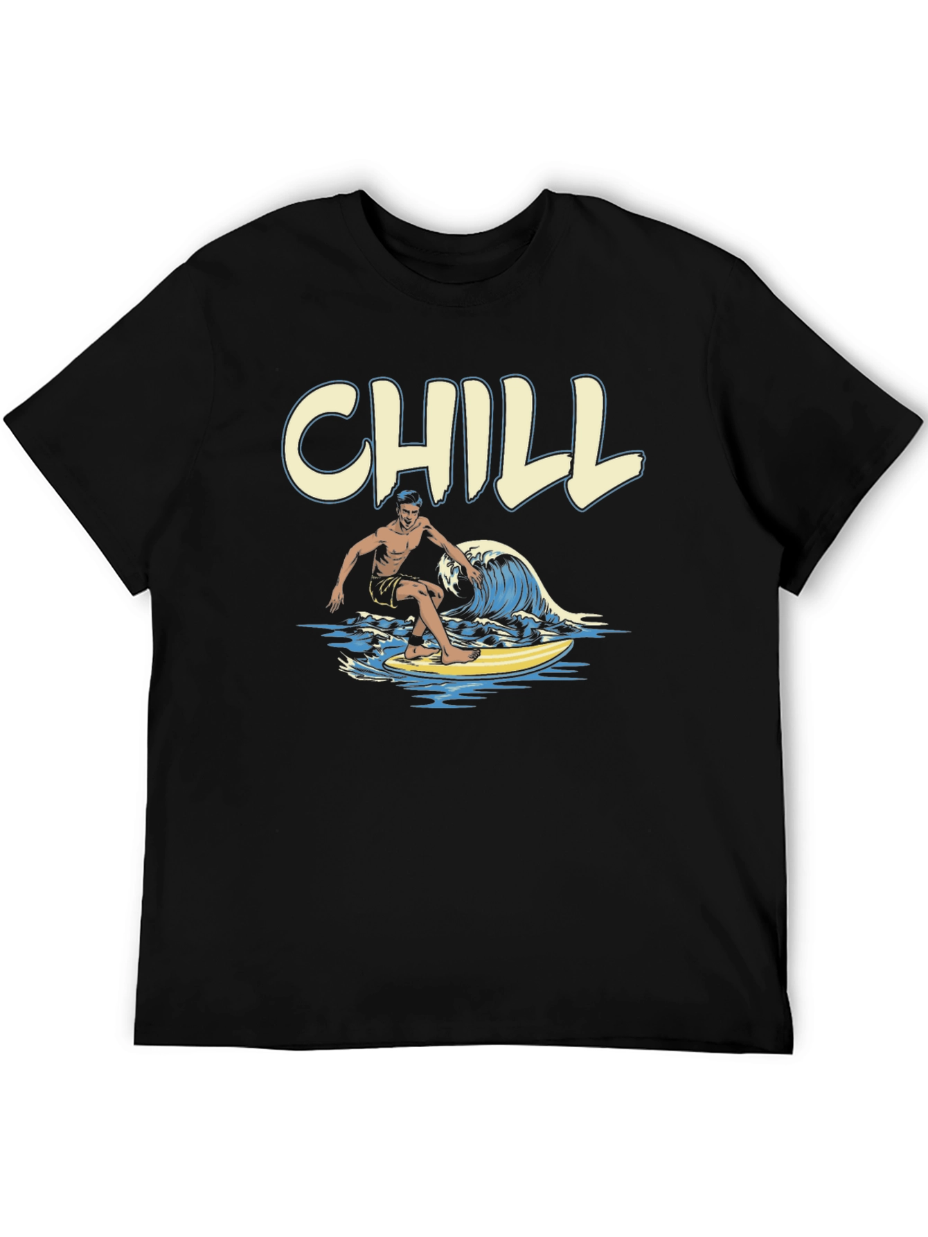 Chill Surfer Graphic T-Shirt - Black Cotton Tee