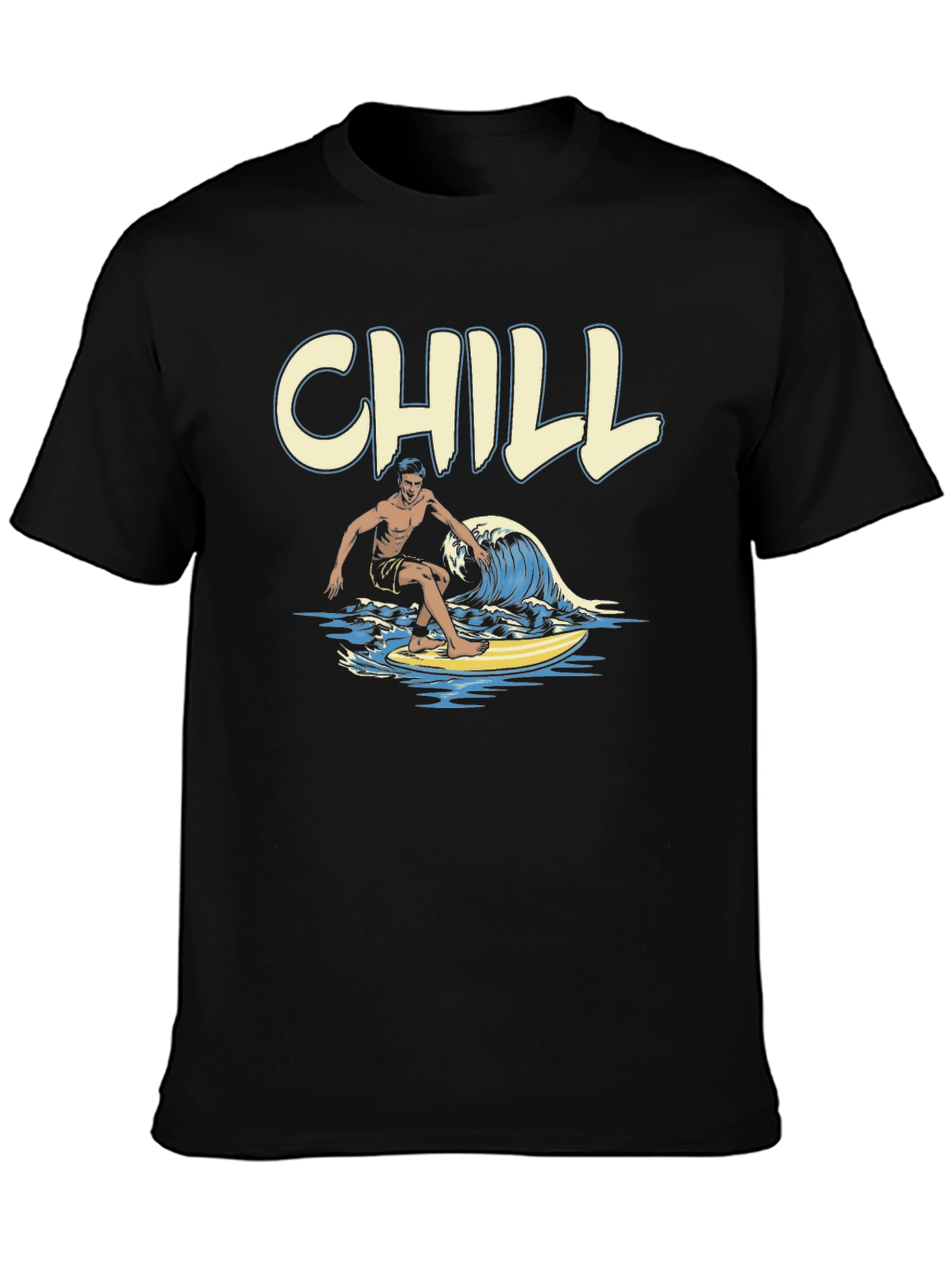 Chill Surfer Graphic T-Shirt - Black Cotton Tee