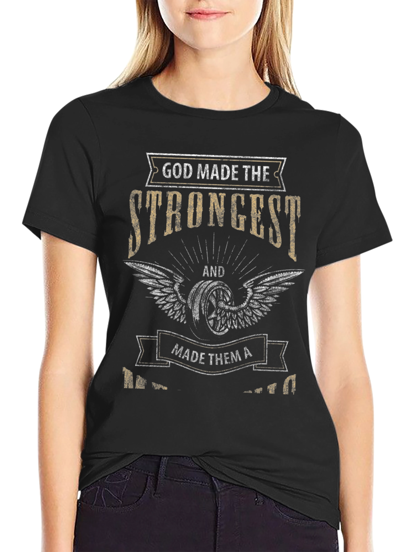 God Made The Strongest Motorcycle Biker Graphic T-Shirt