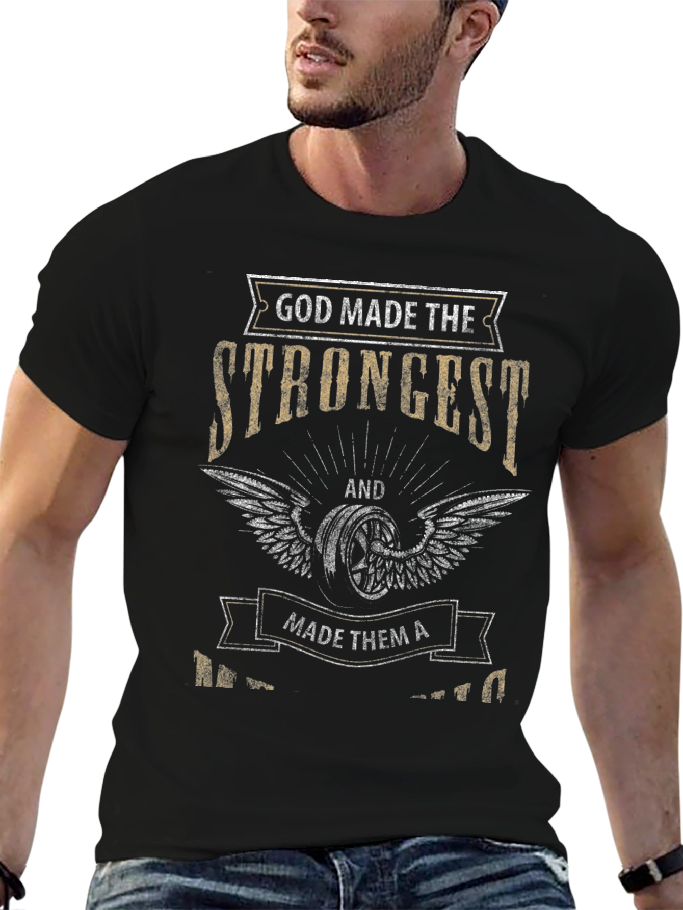 God Made The Strongest Motorcycle Biker Graphic T-Shirt