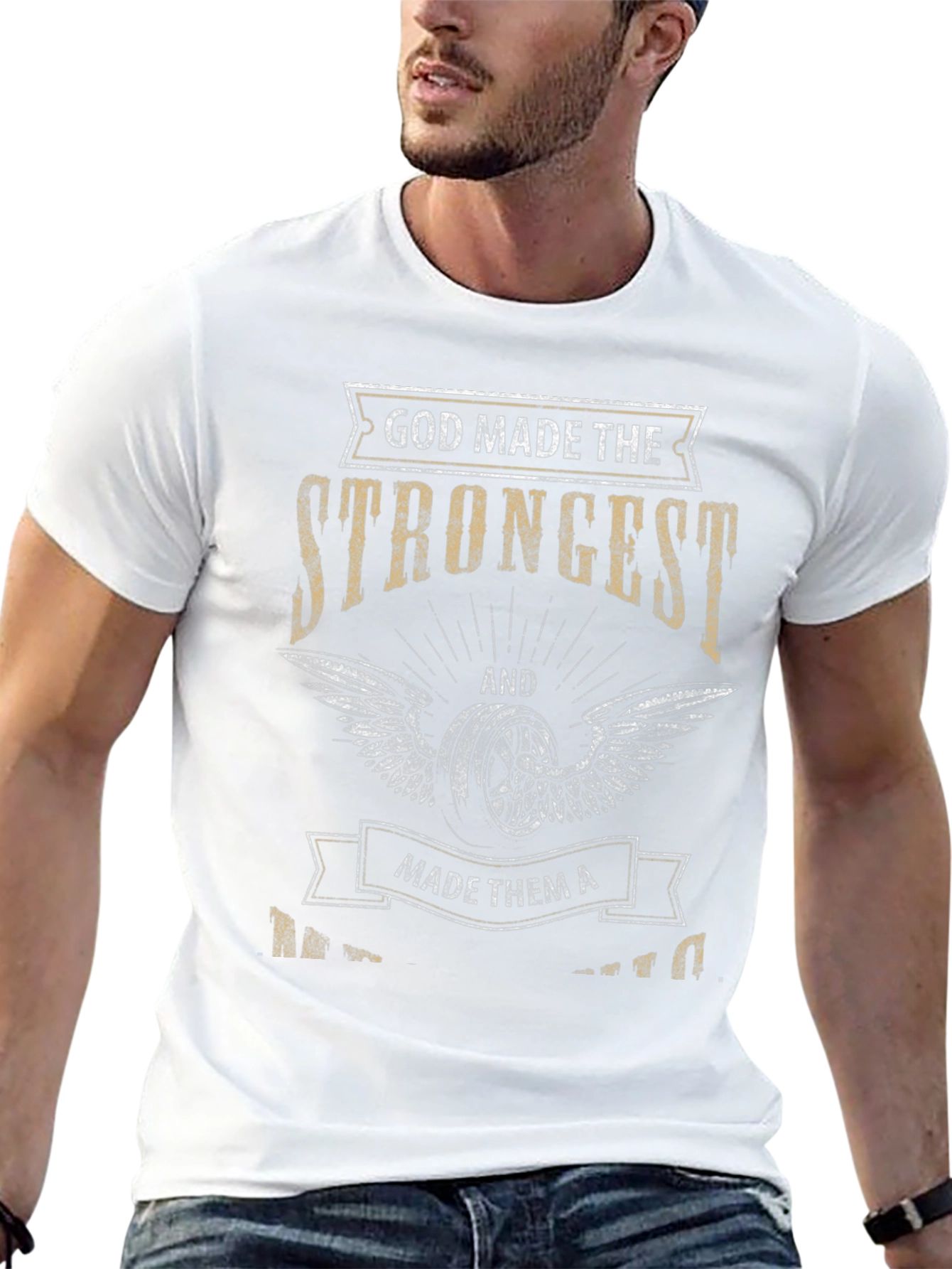 God Made The Strongest Motorcycle Biker Graphic T-Shirt