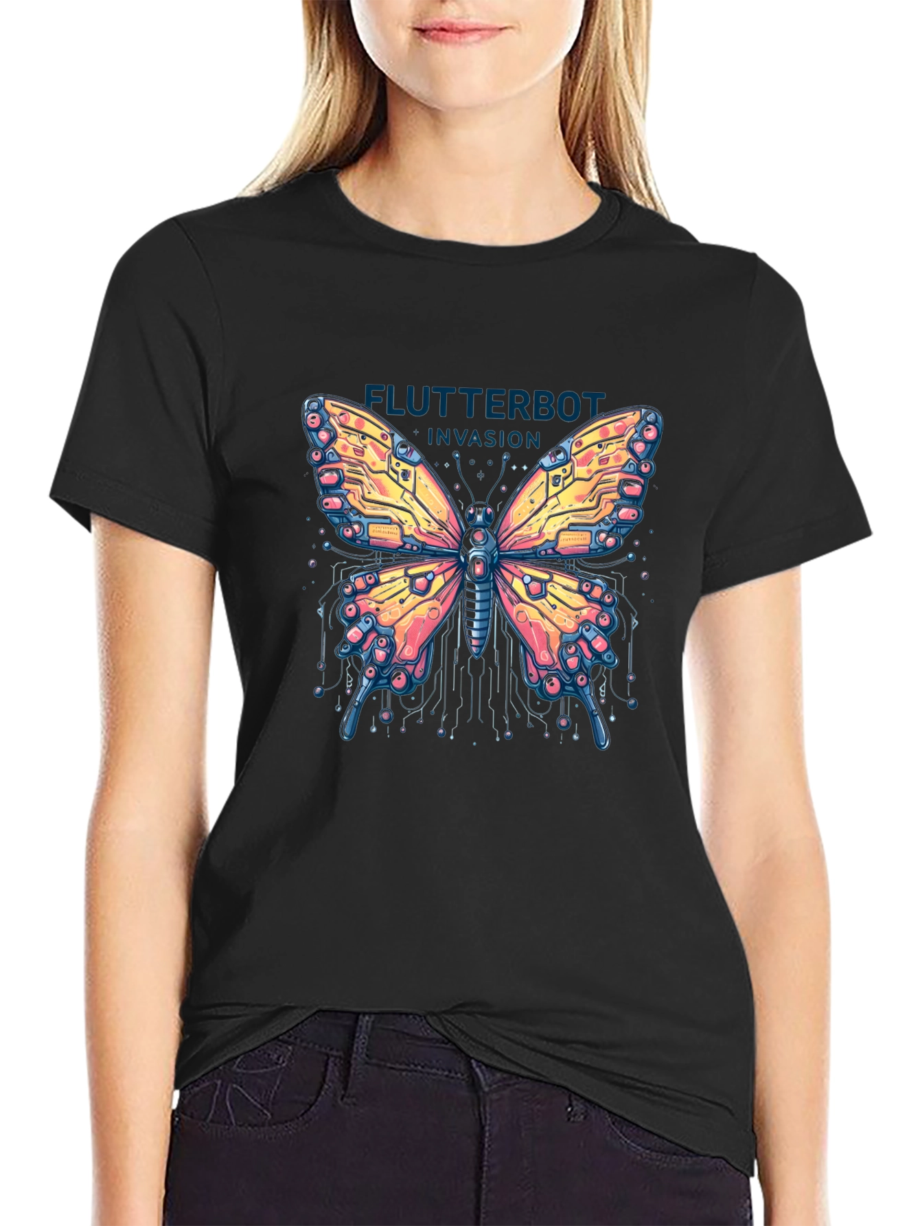 Flutterbot Invasion T-Shirt - Robotic Butterfly Design