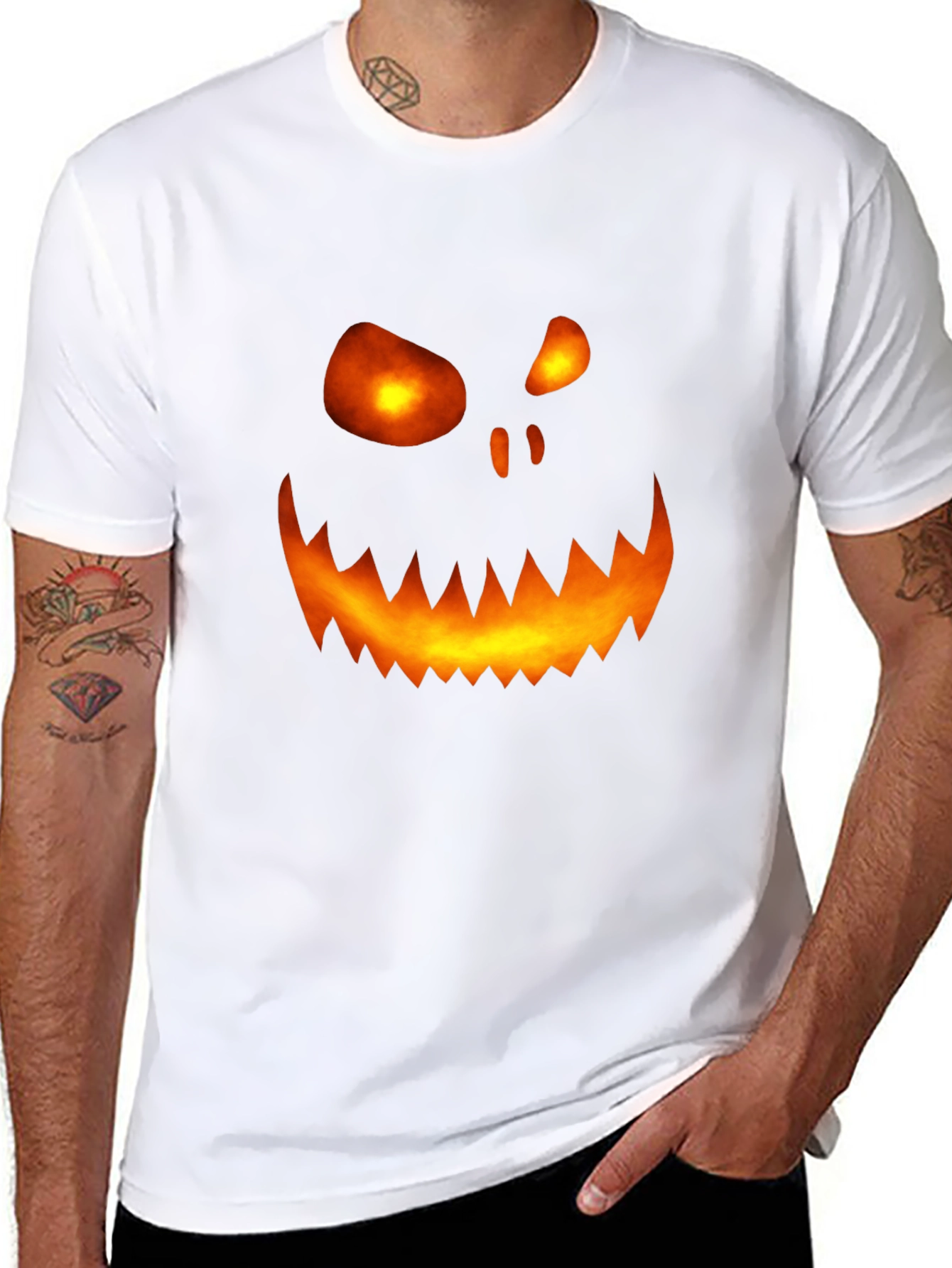 Halloween Pumpkin Face Graphic Tee - Mens Black T-Shirt