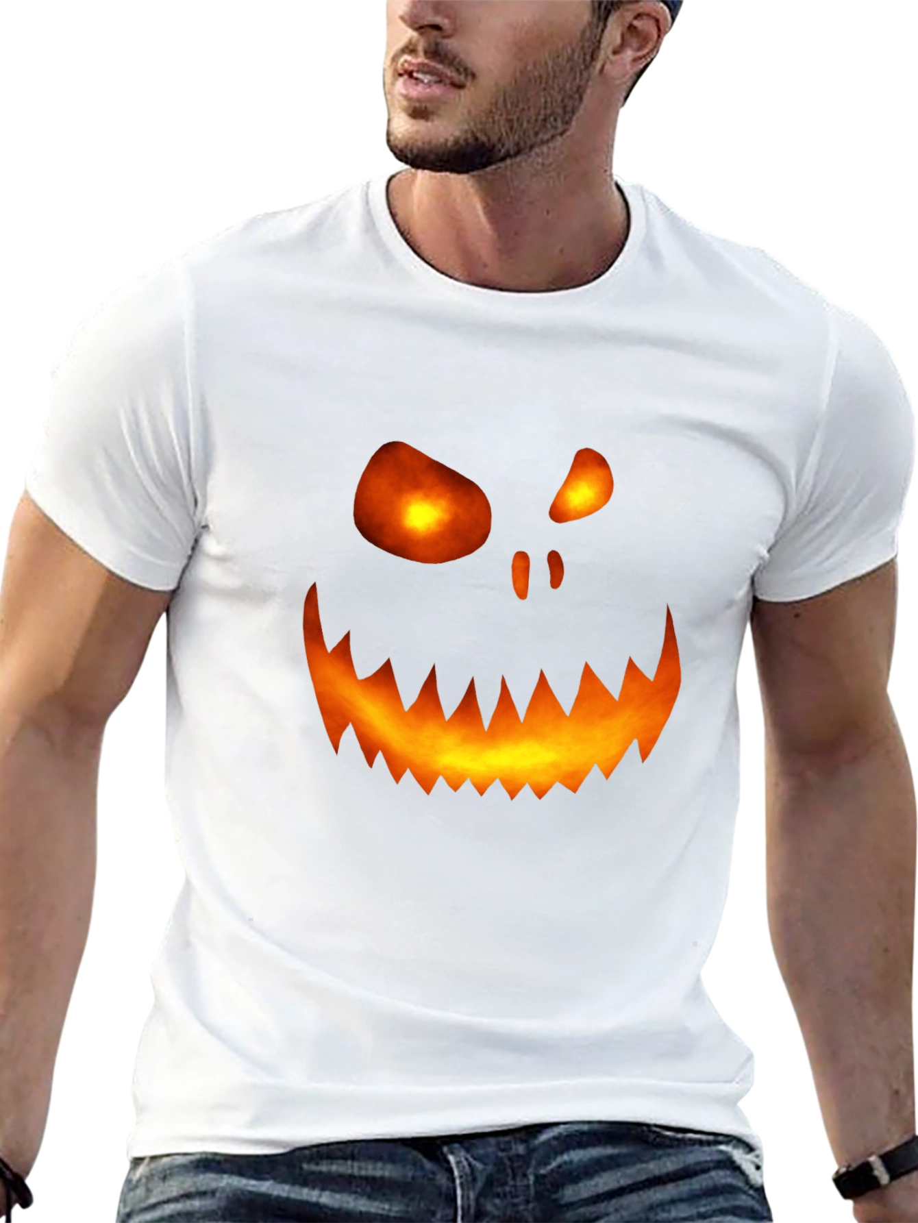Halloween Pumpkin Face Graphic Tee - Mens Black T-Shirt