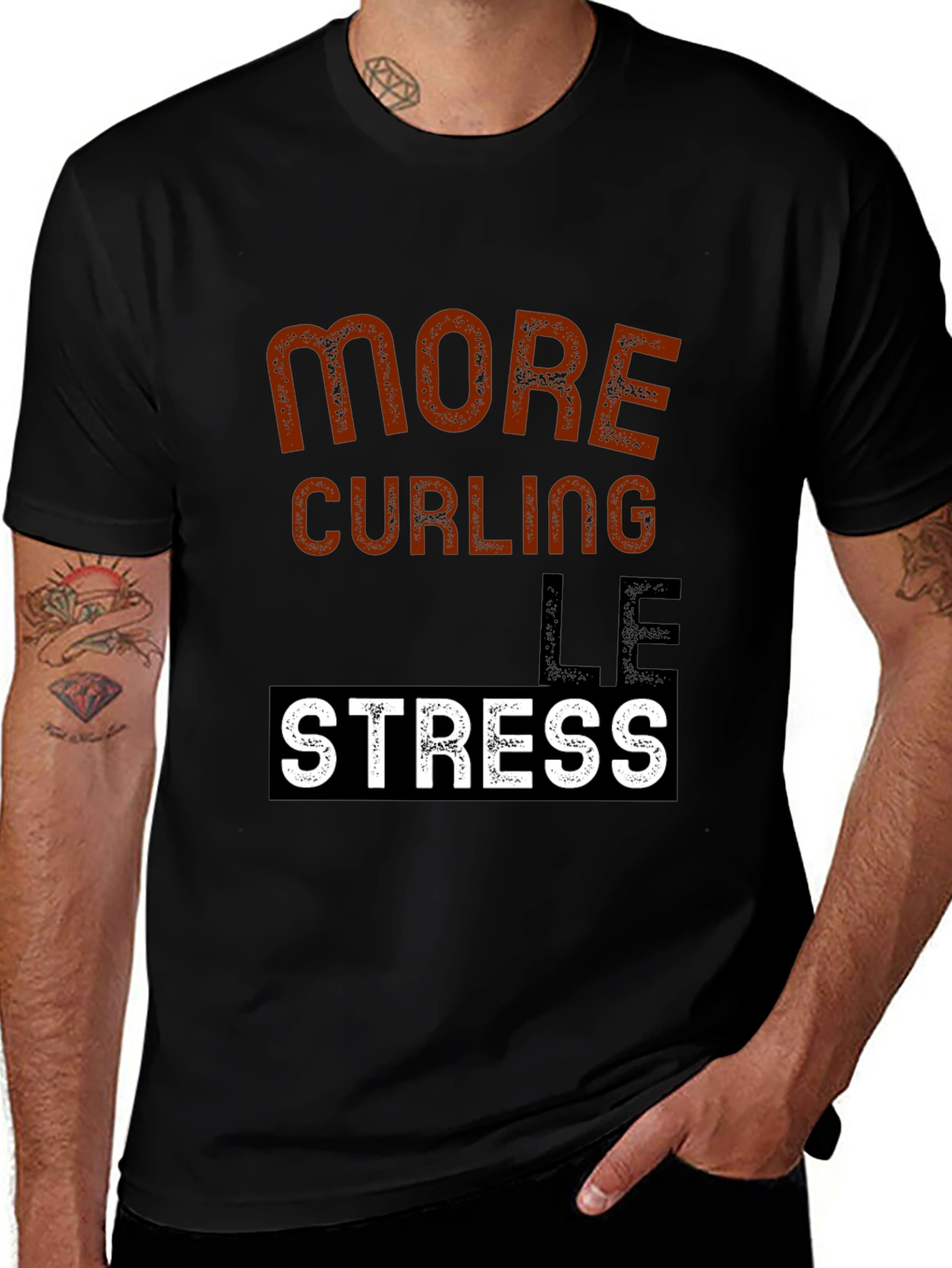 More Curling Less Stress Black T-Shirt