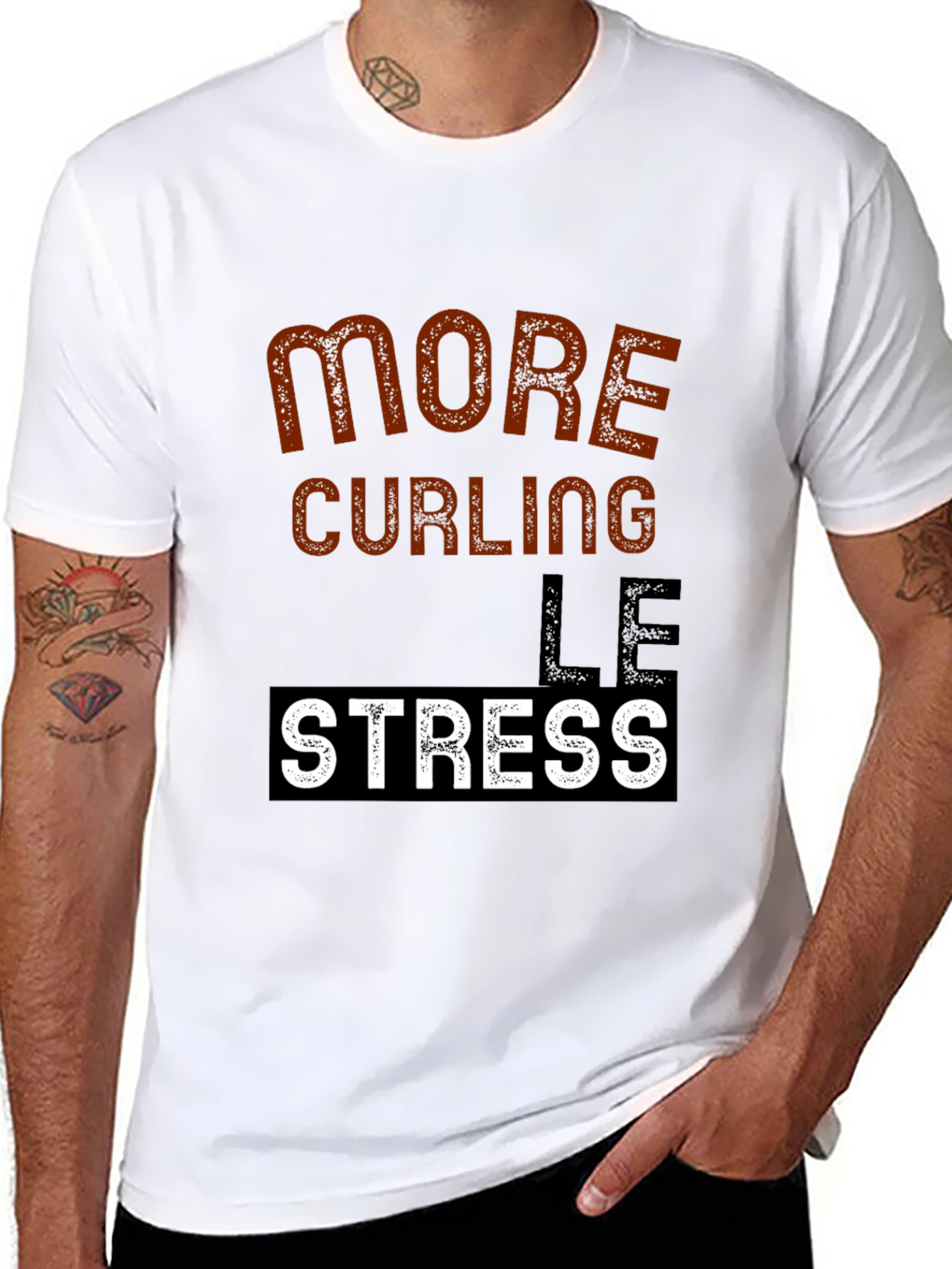 More Curling Less Stress Black T-Shirt