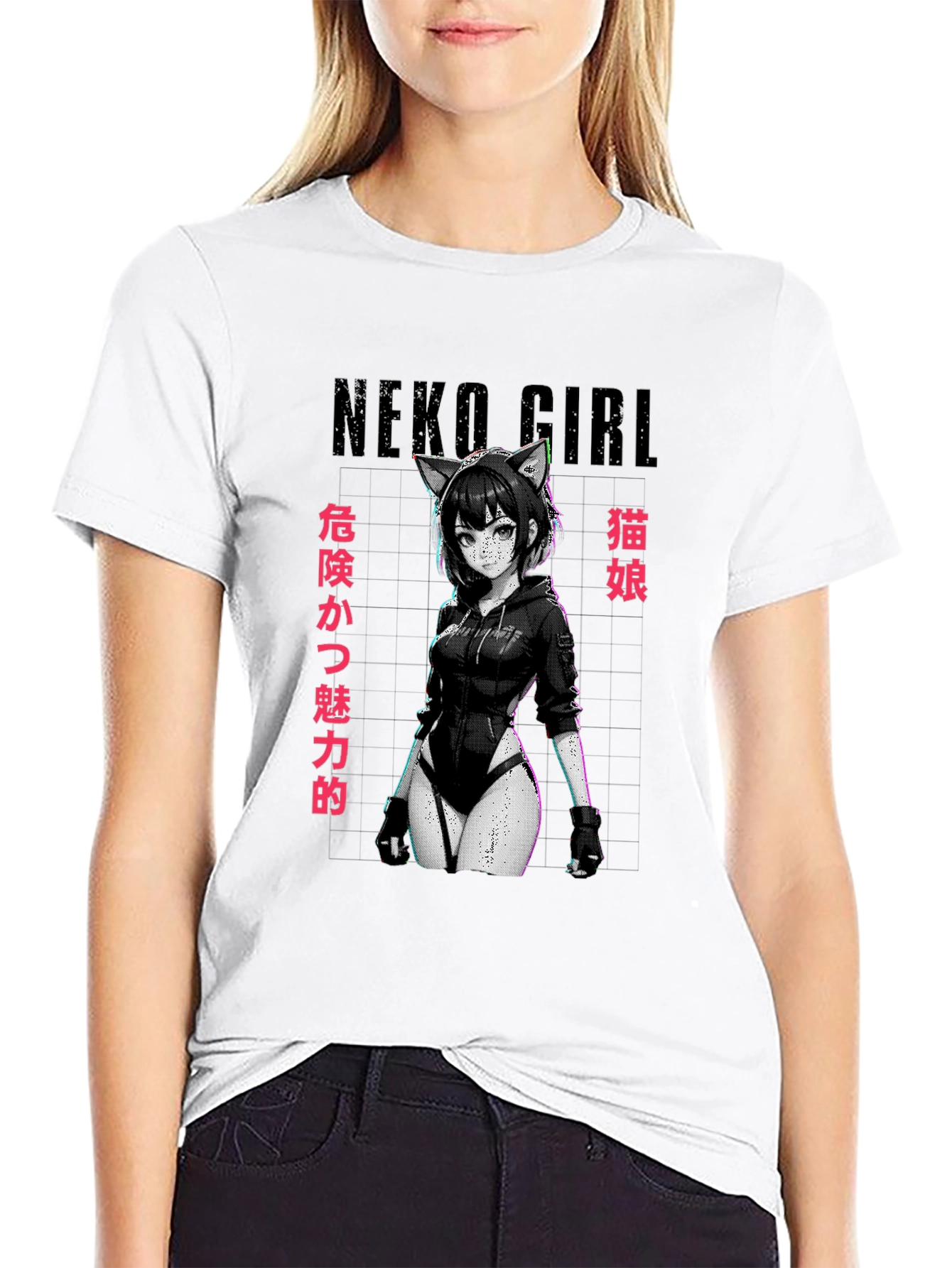 Neko Girl Graphic T-Shirt - Anime Style