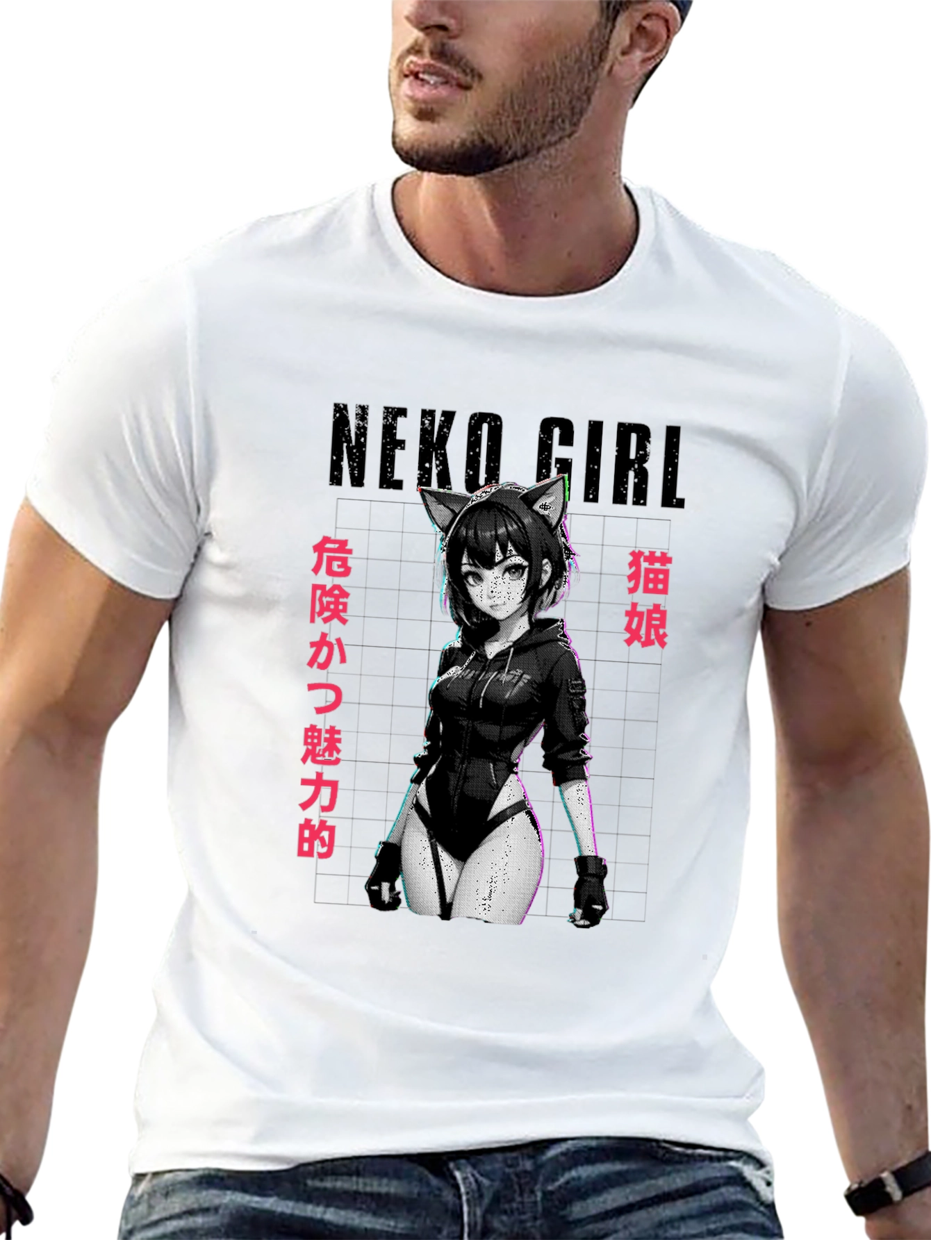Neko Girl Graphic T-Shirt - Anime Style