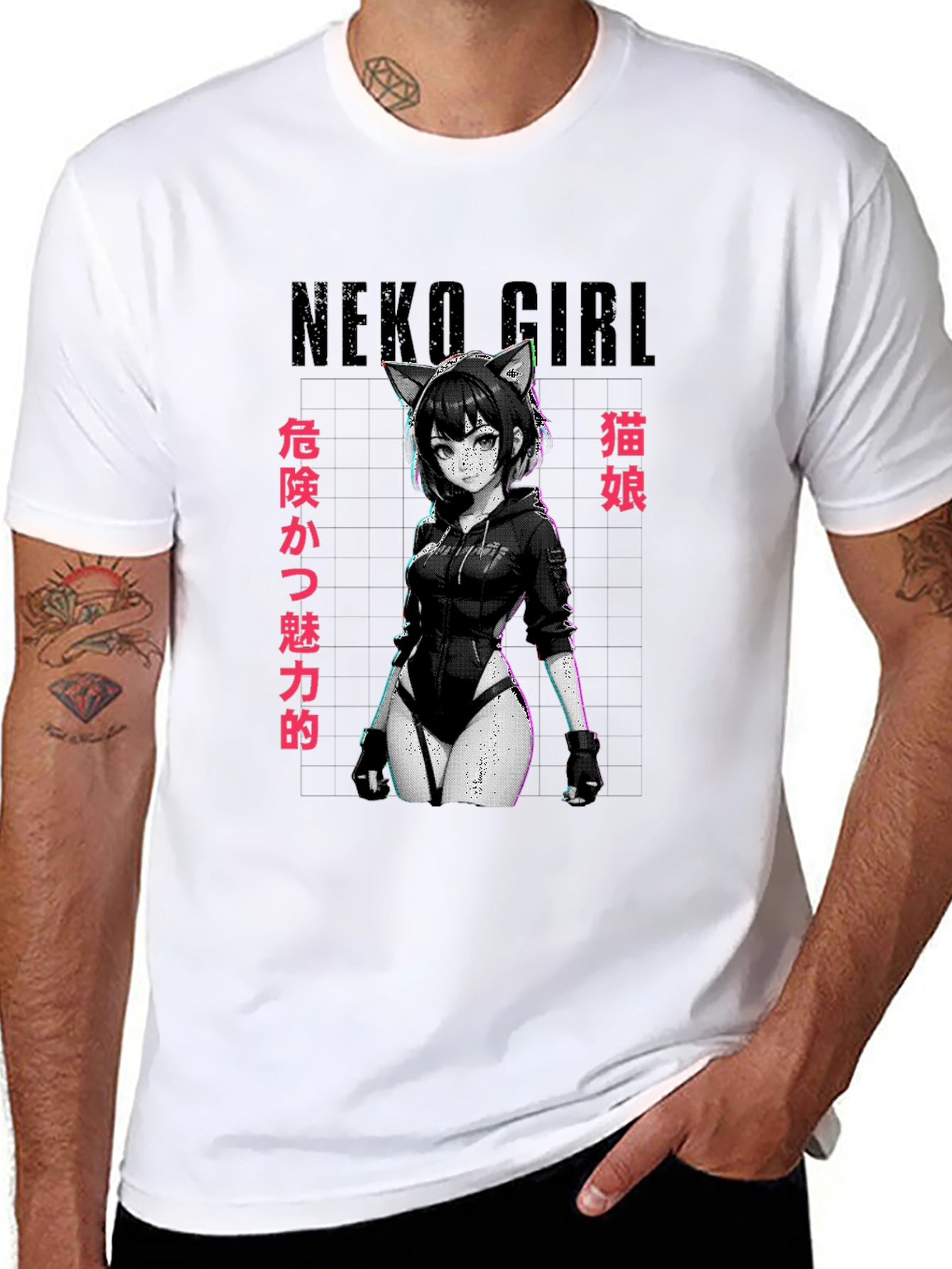 Neko Girl Graphic T-Shirt - Anime Style