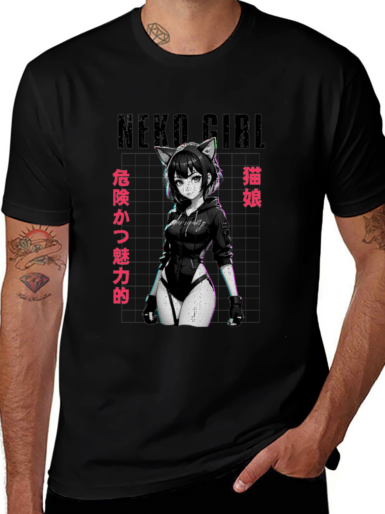 Neko Girl Graphic T-Shirt - Anime Style