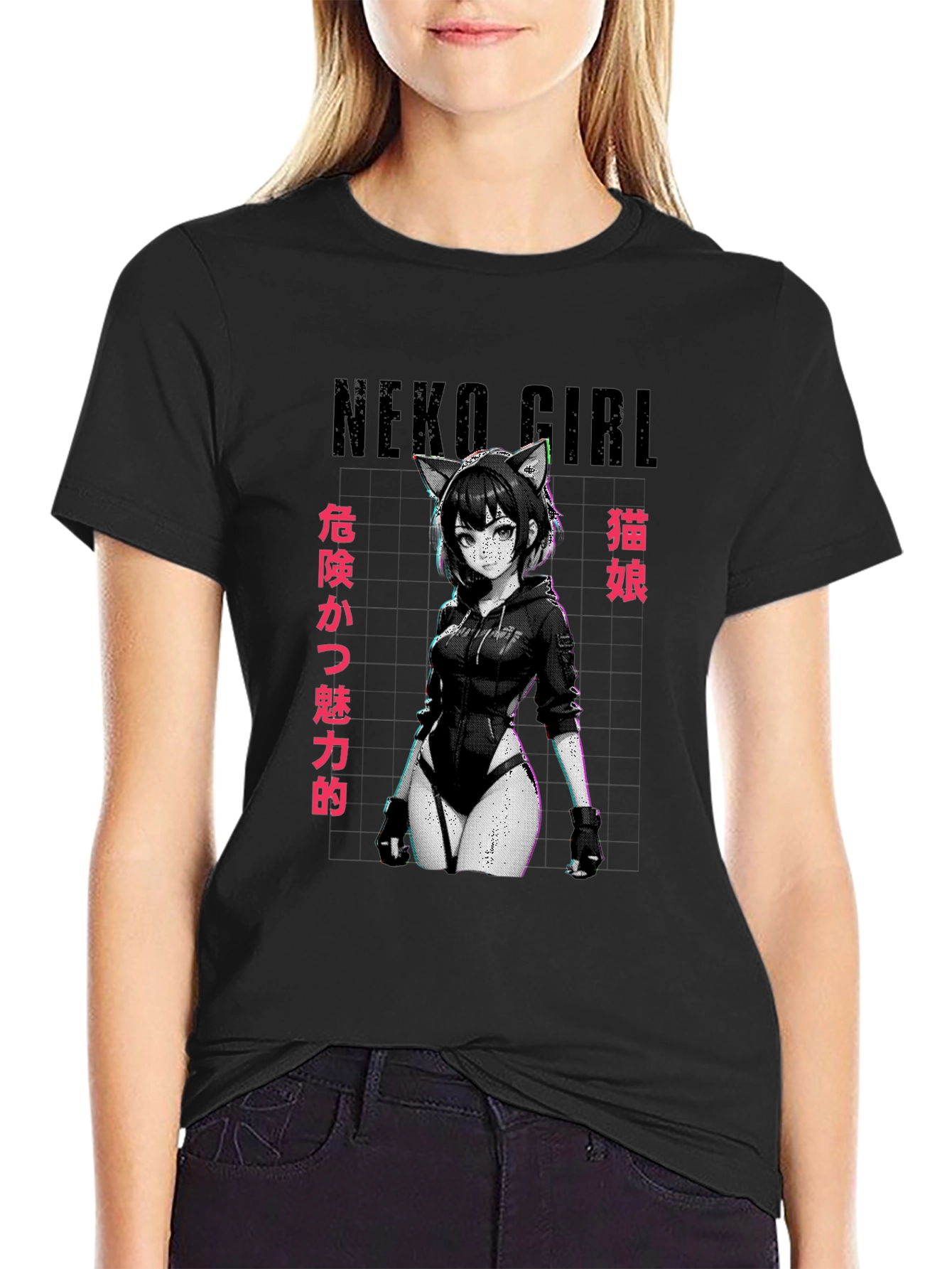 Neko Girl Graphic T-Shirt - Anime Style