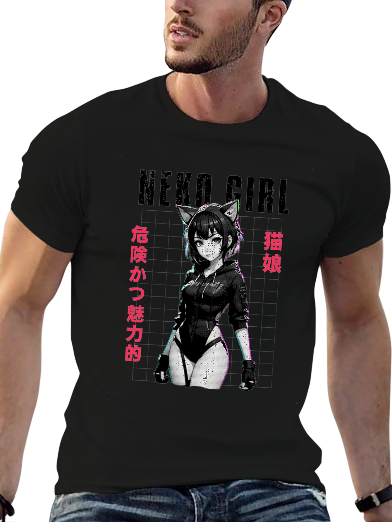 Neko Girl Graphic T-Shirt - Anime Style