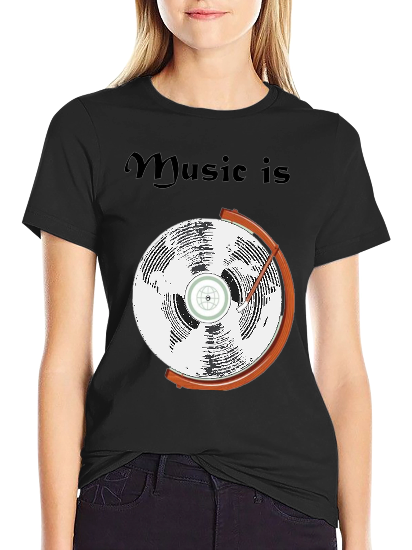 Music is Globe Graphic Black T-Shirt