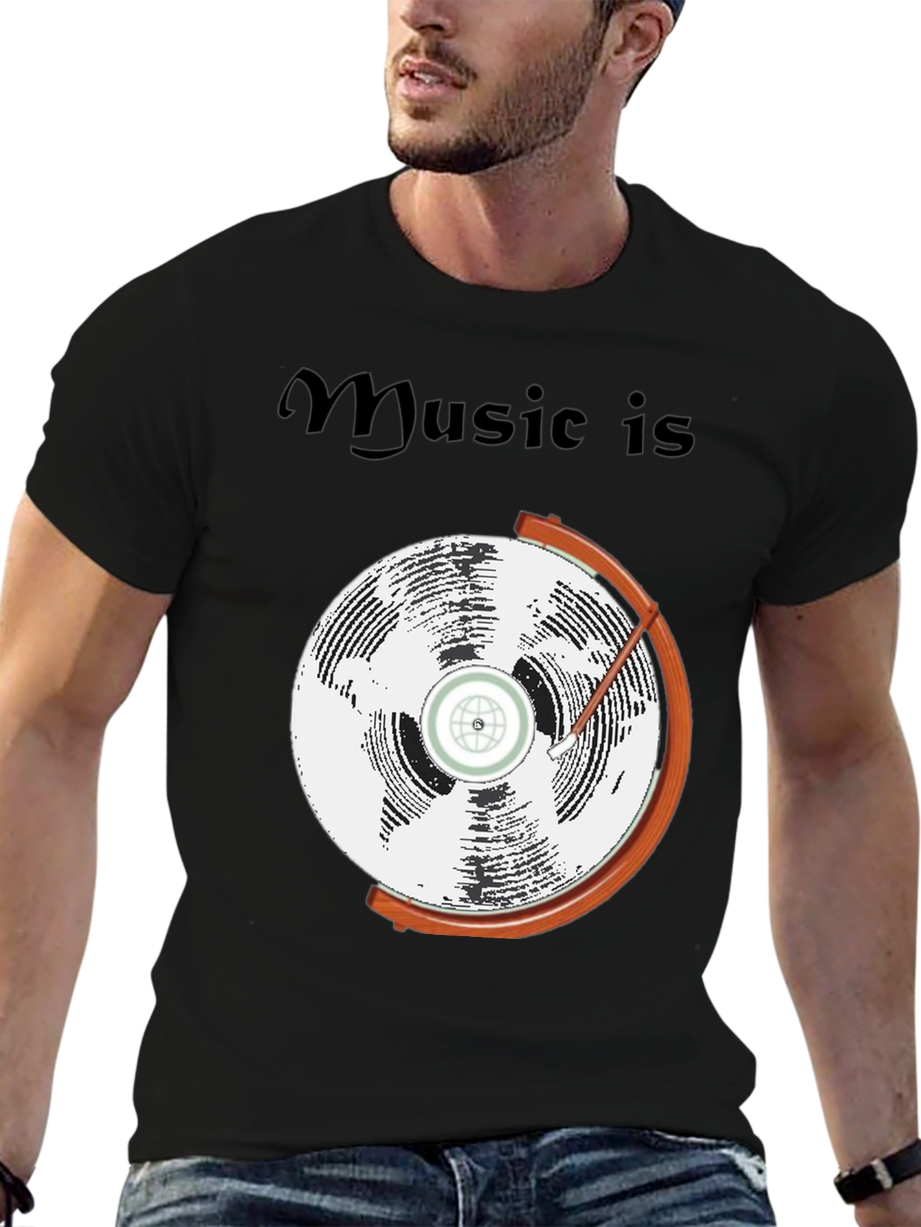 Music is Globe Graphic Black T-Shirt