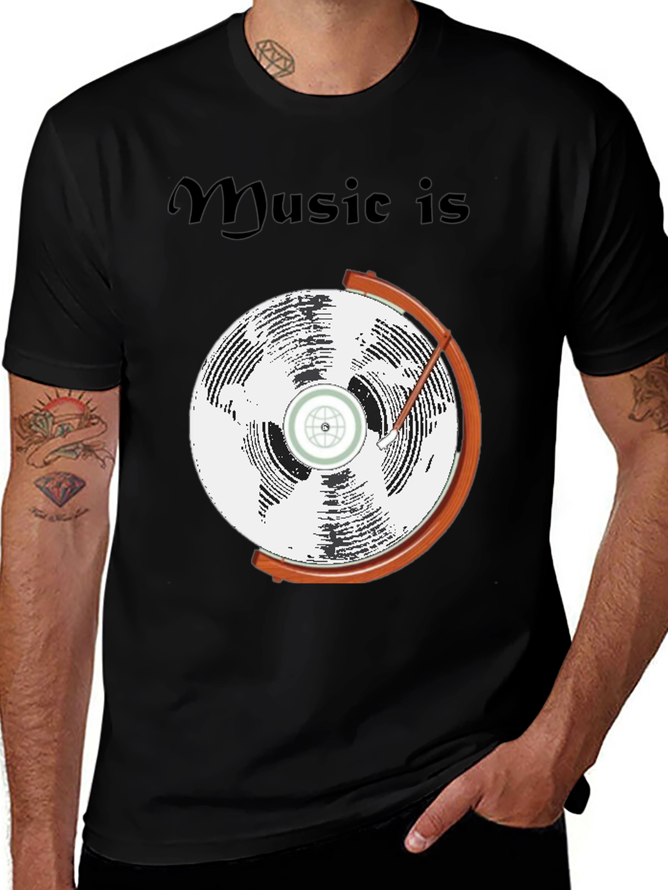 Music is Globe Graphic Black T-Shirt