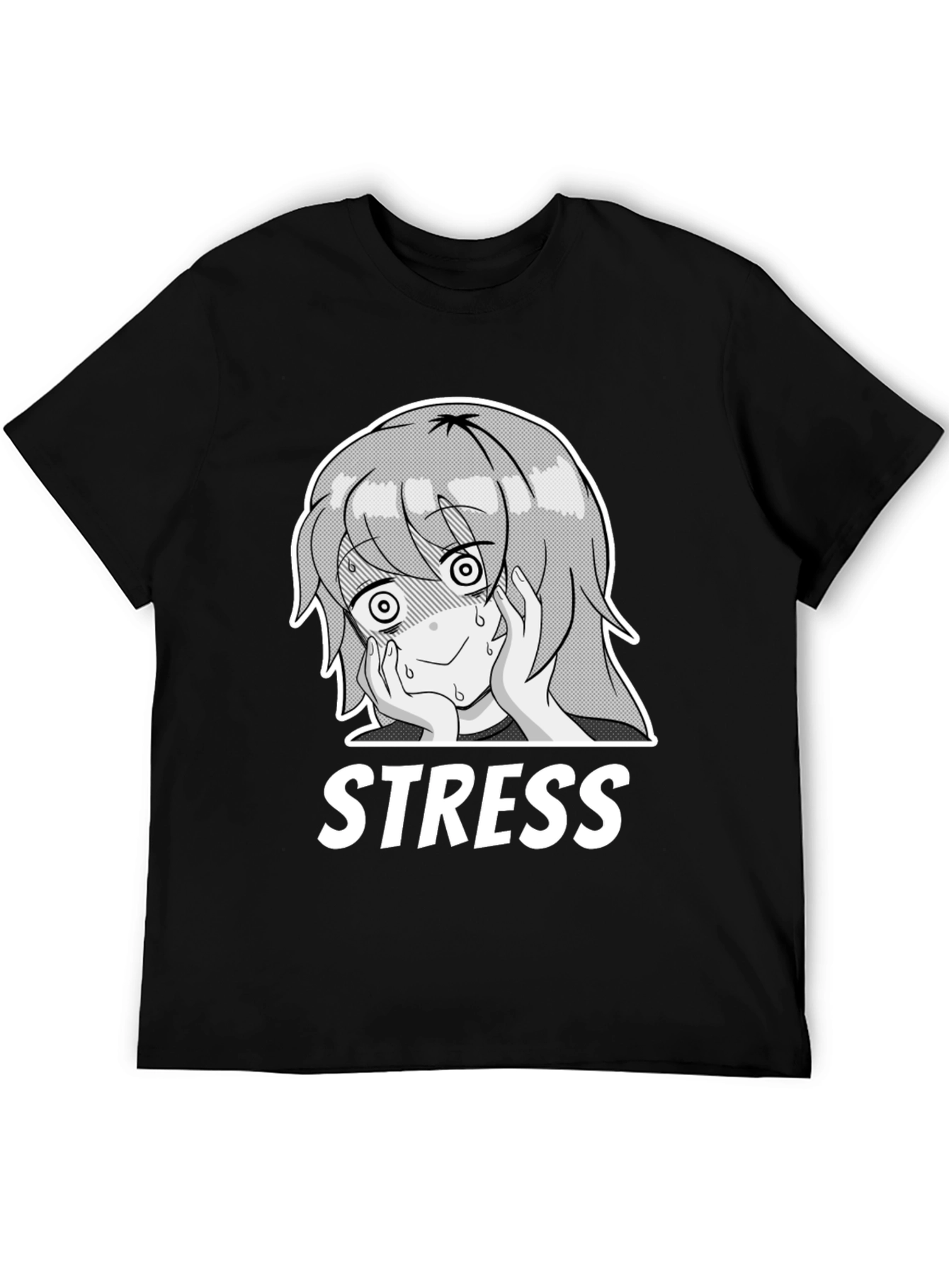 Stress Anime Graphic T-Shirt - Black Cotton Tee