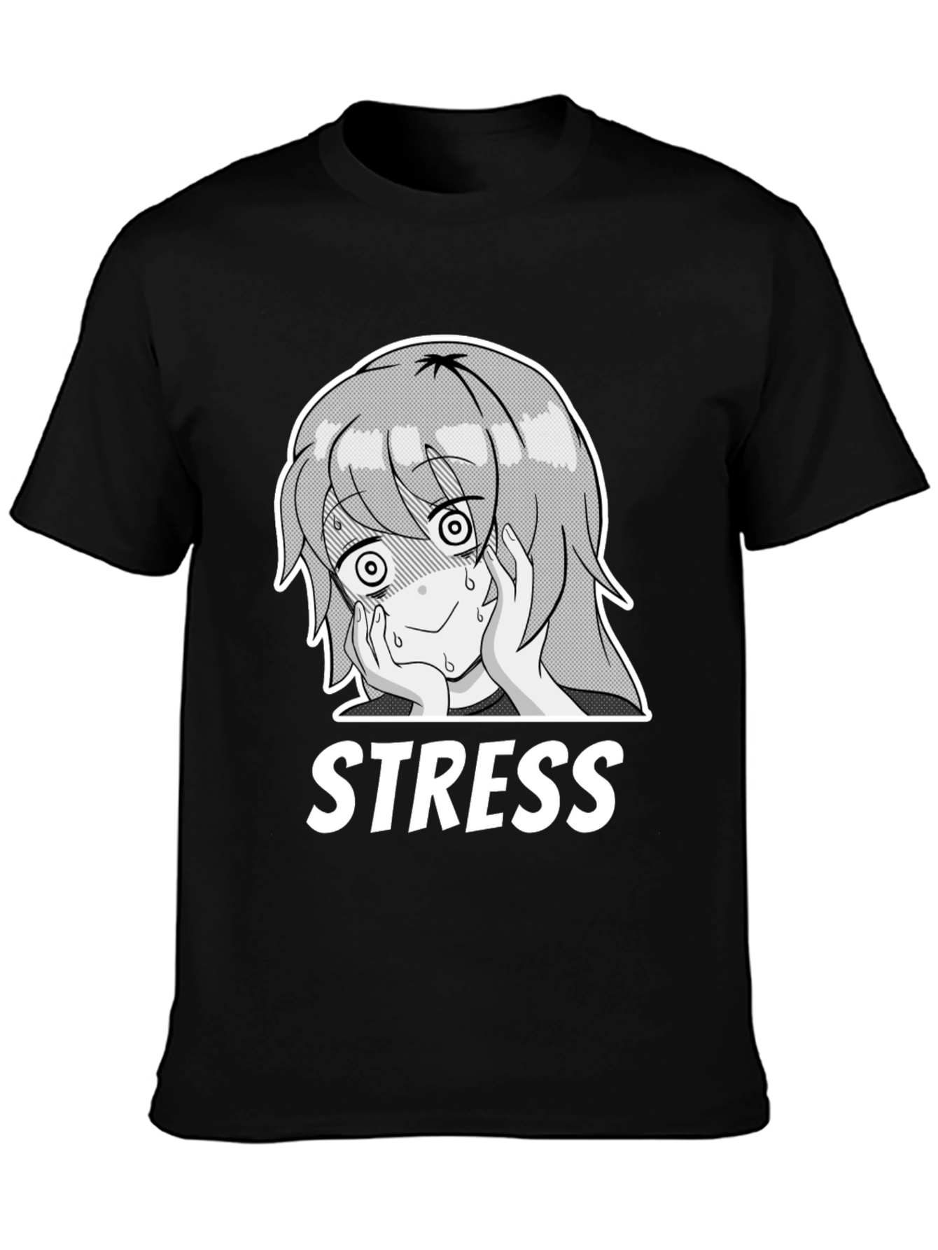 Stress Anime Graphic T-Shirt - Black Cotton Tee