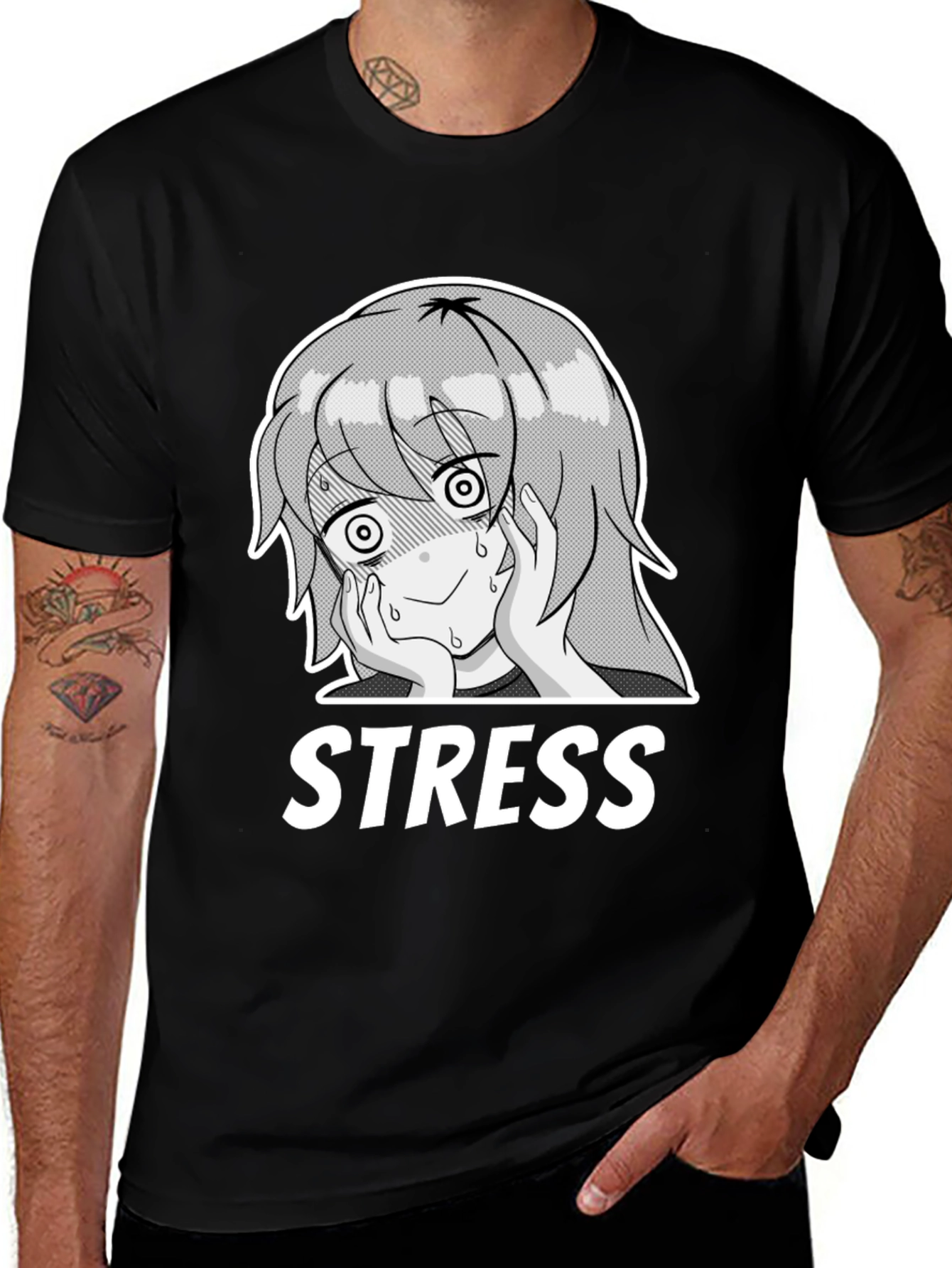 Stress Anime Graphic T-Shirt - Black Cotton Tee