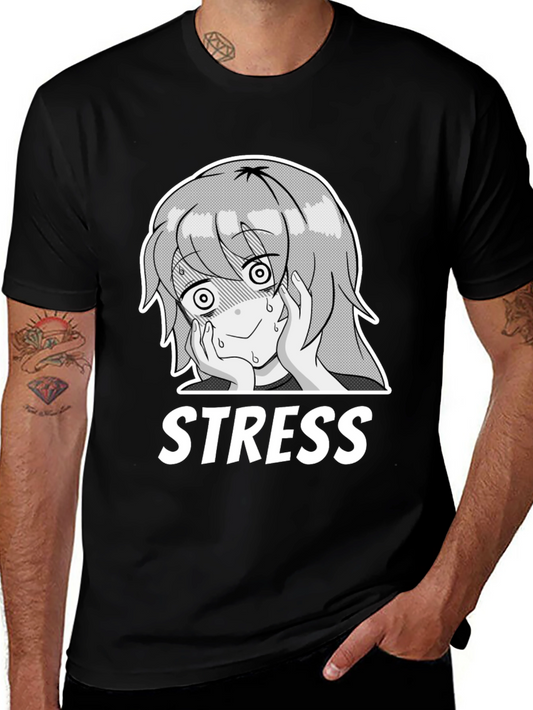 Stress Anime Graphic T-Shirt - Black Cotton Tee