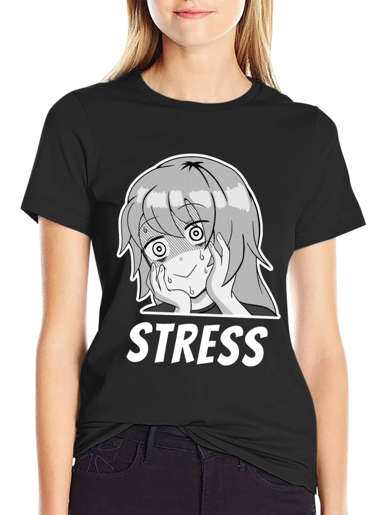 Stress Anime Graphic T-Shirt - Black Cotton Tee