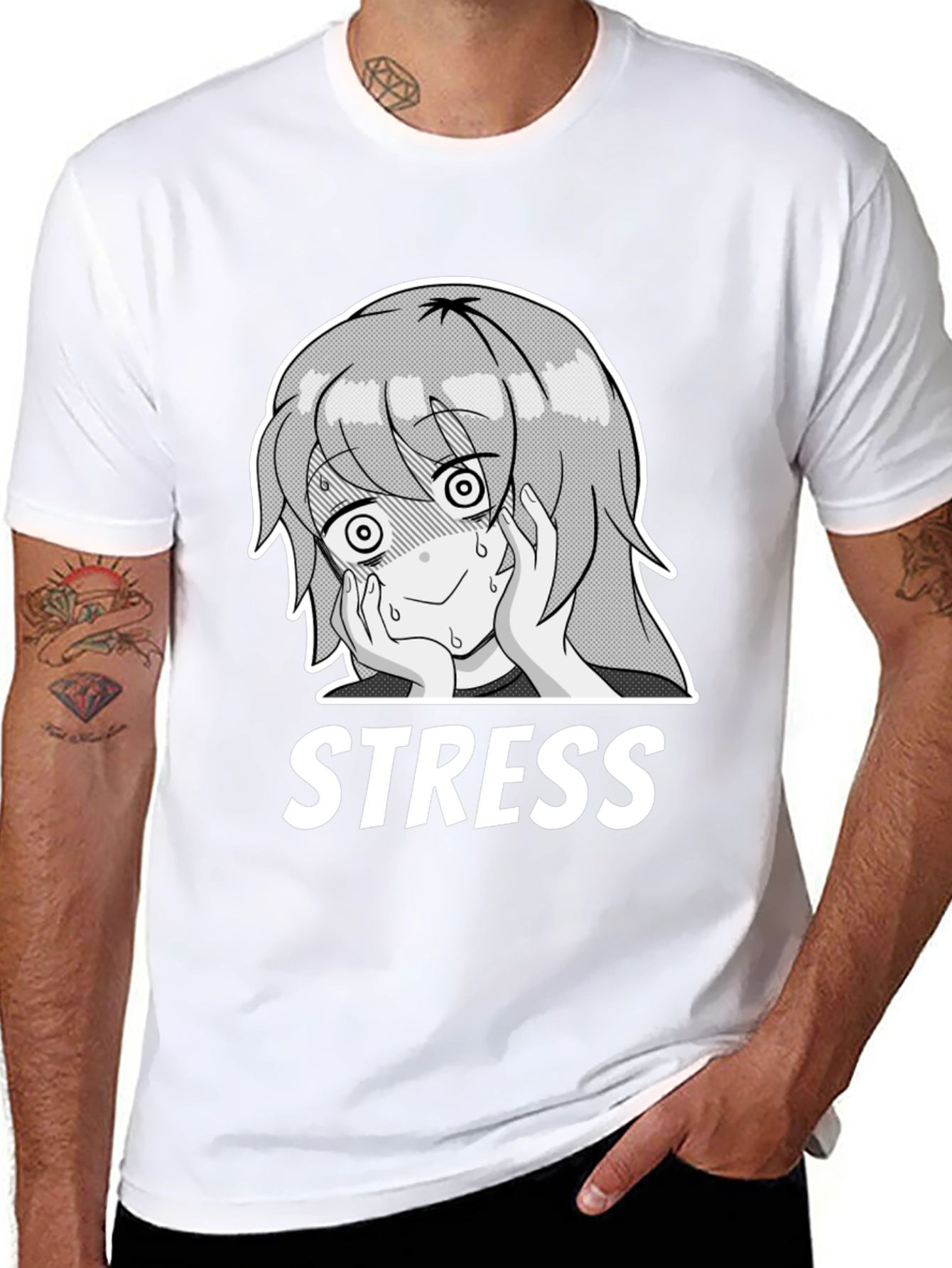 Stress Anime Graphic T-Shirt - Black Cotton Tee