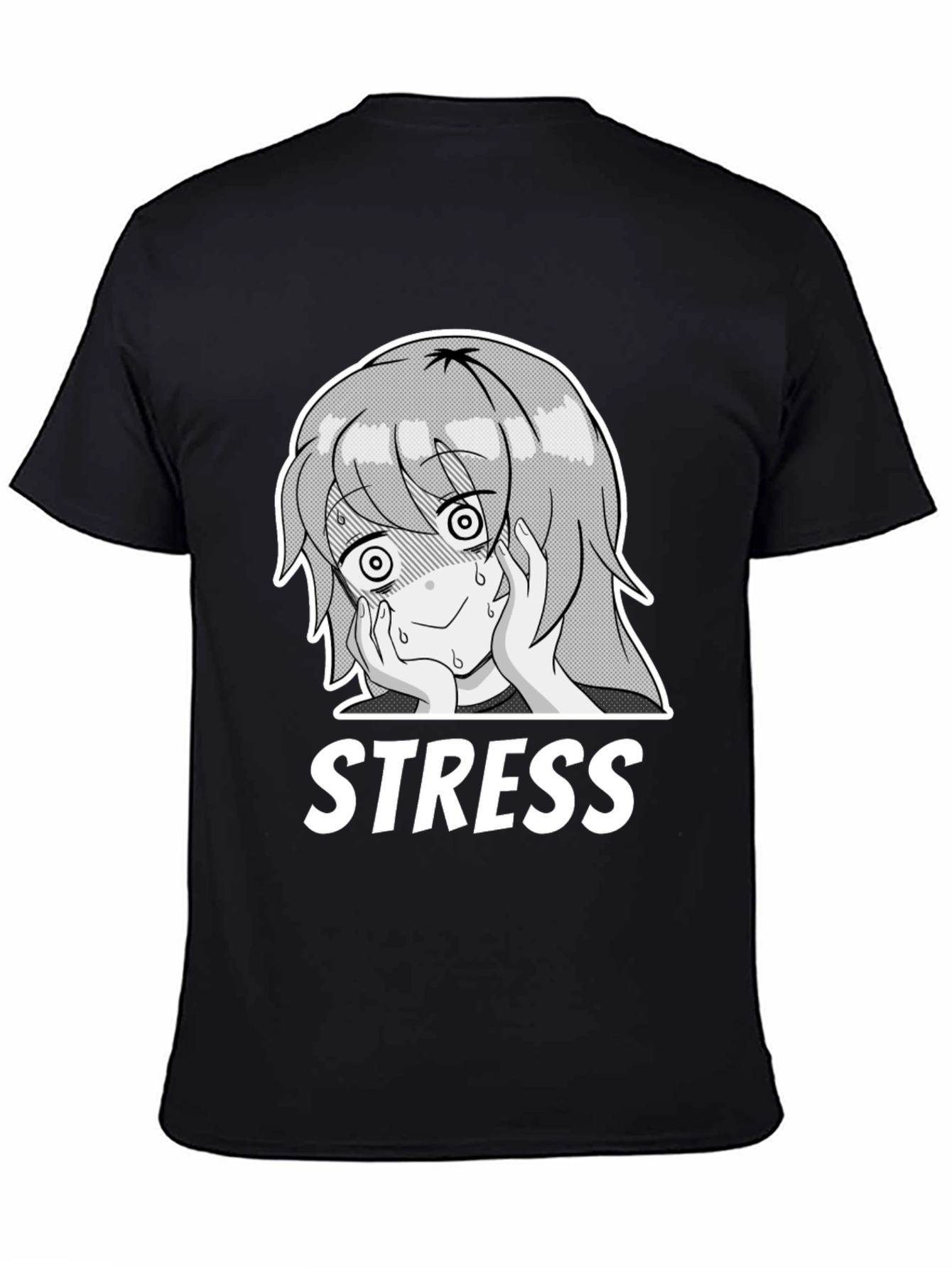 Stress Anime Graphic T-Shirt - Black Cotton Tee