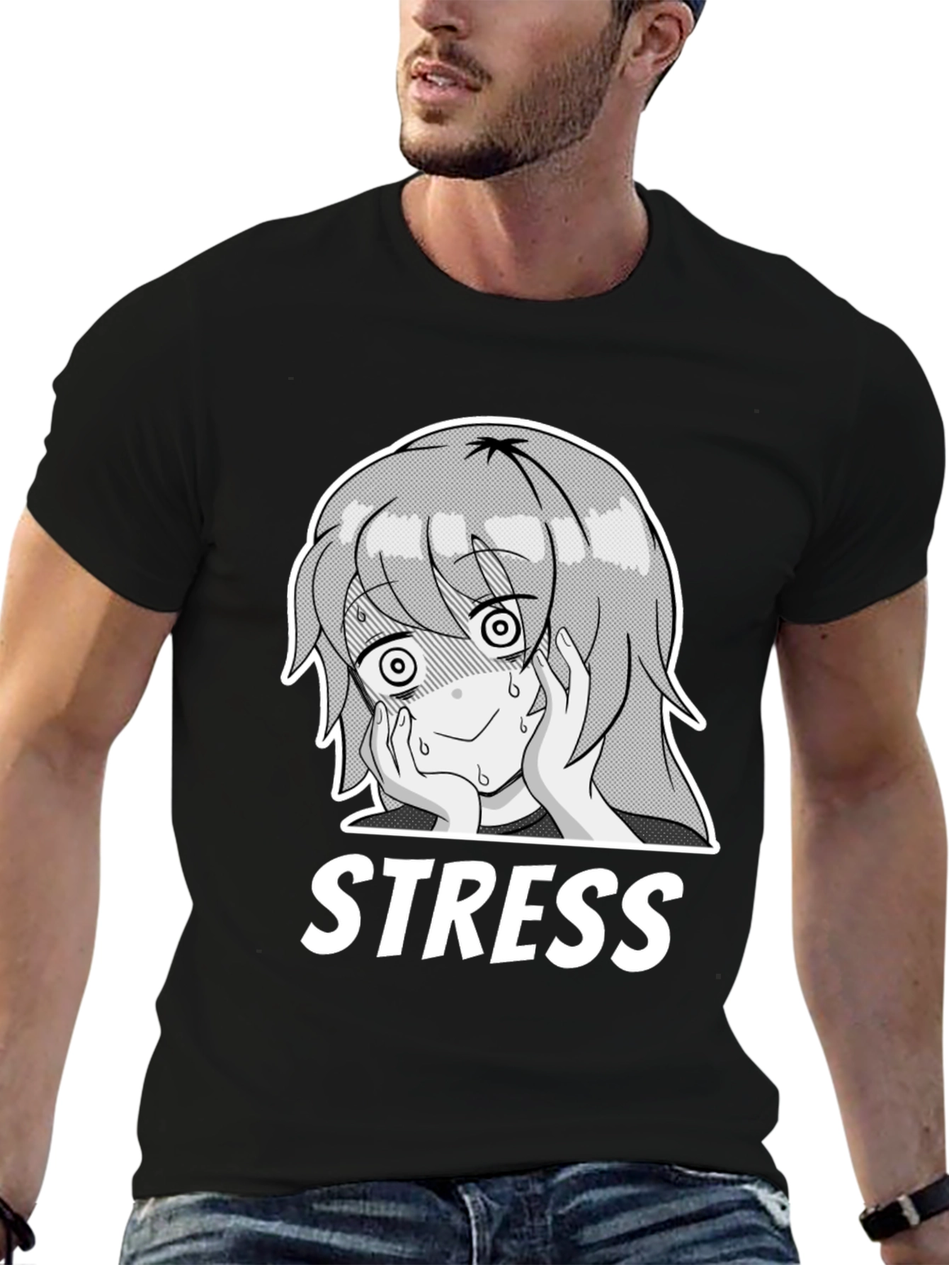 Stress Anime Graphic T-Shirt - Black Cotton Tee
