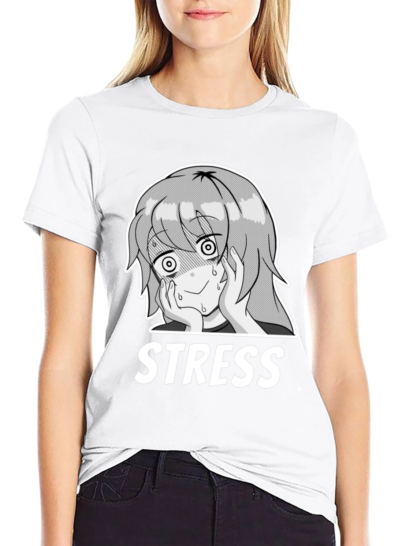 Stress Anime Graphic T-Shirt - Black Cotton Tee
