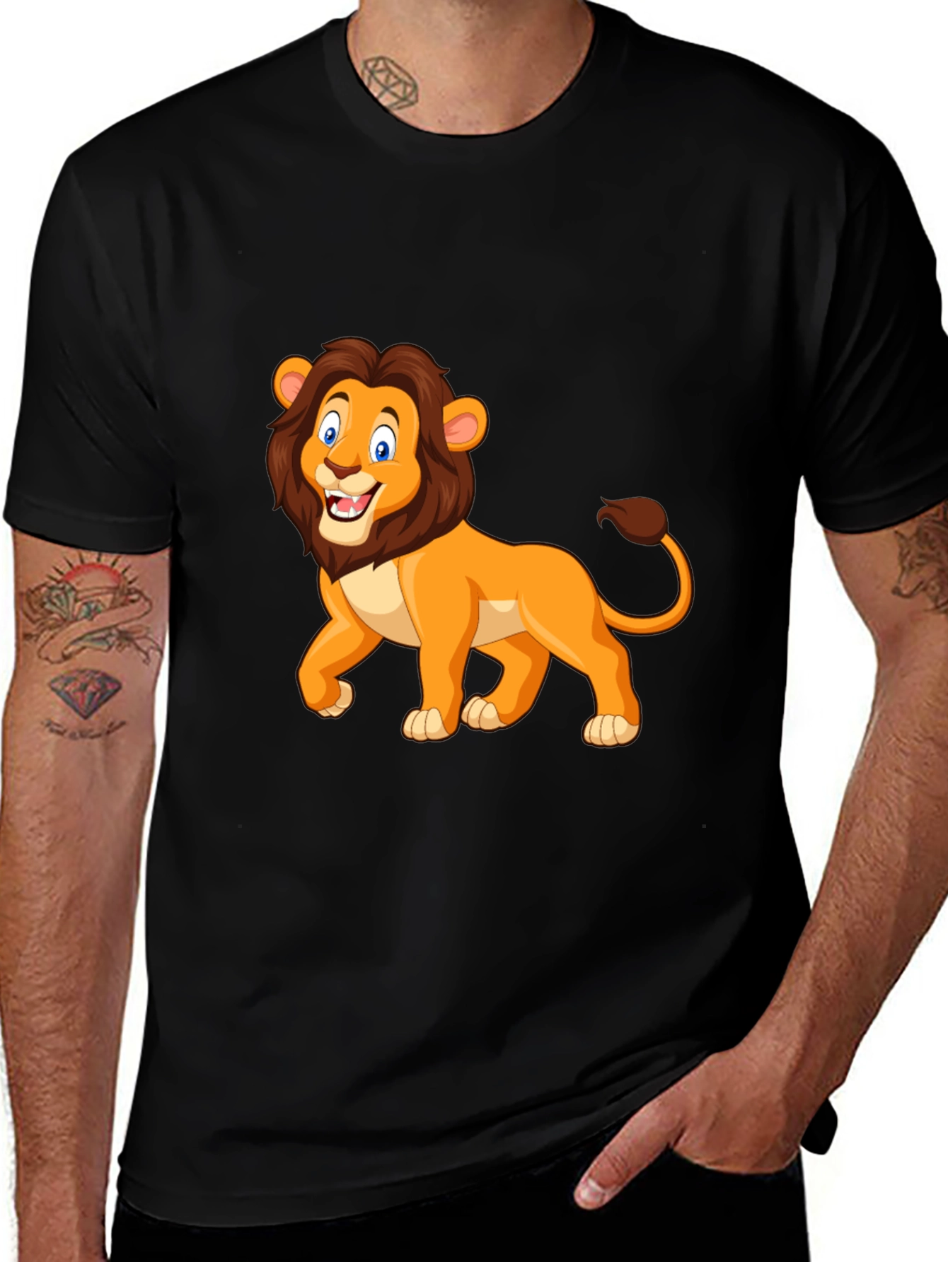 Lion Graphic Tee - Black Cotton T-Shirt