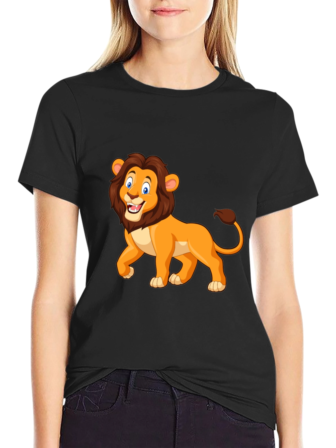 Lion Graphic Tee - Black Cotton T-Shirt