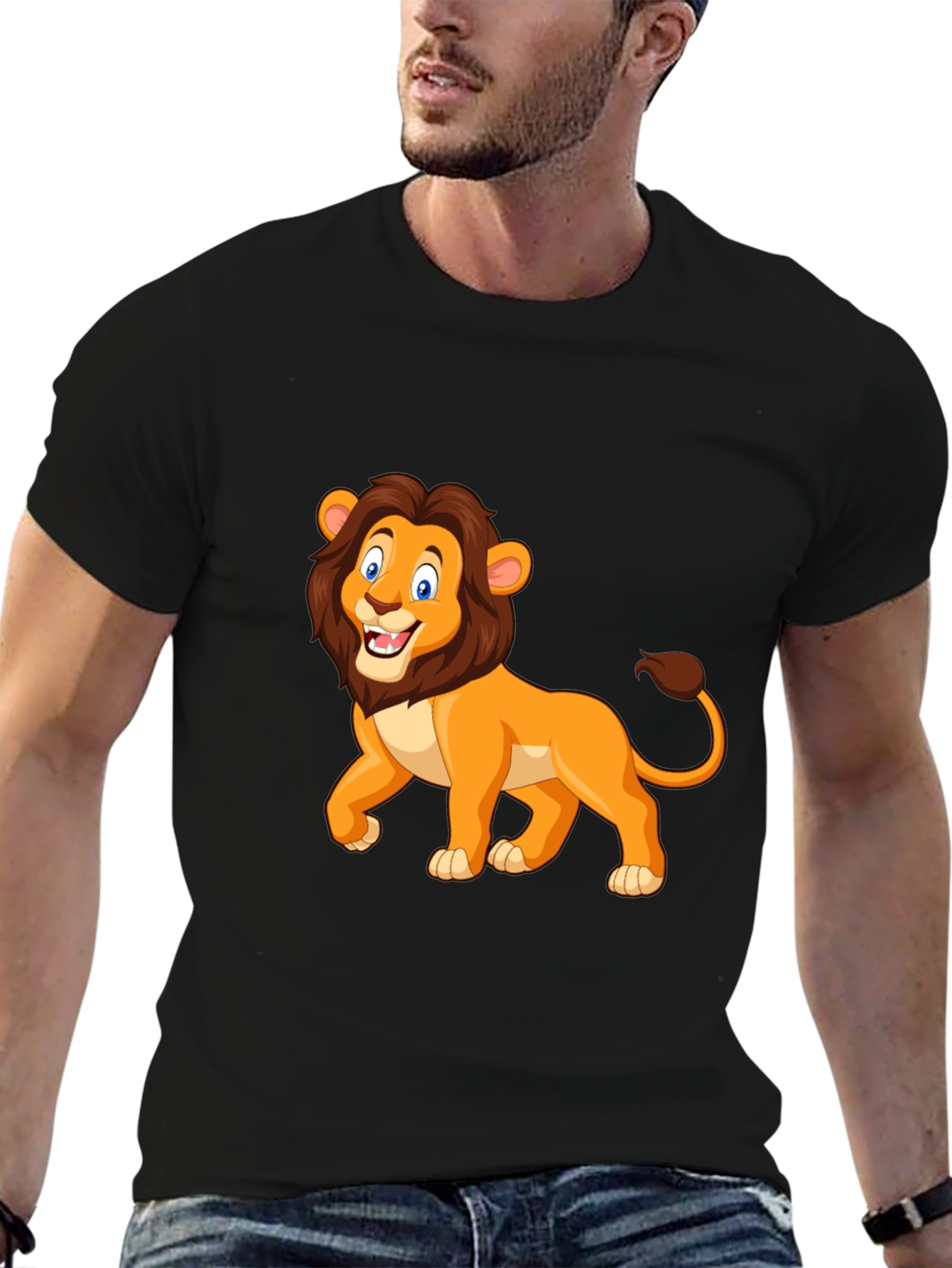 Lion Graphic Tee - Black Cotton T-Shirt