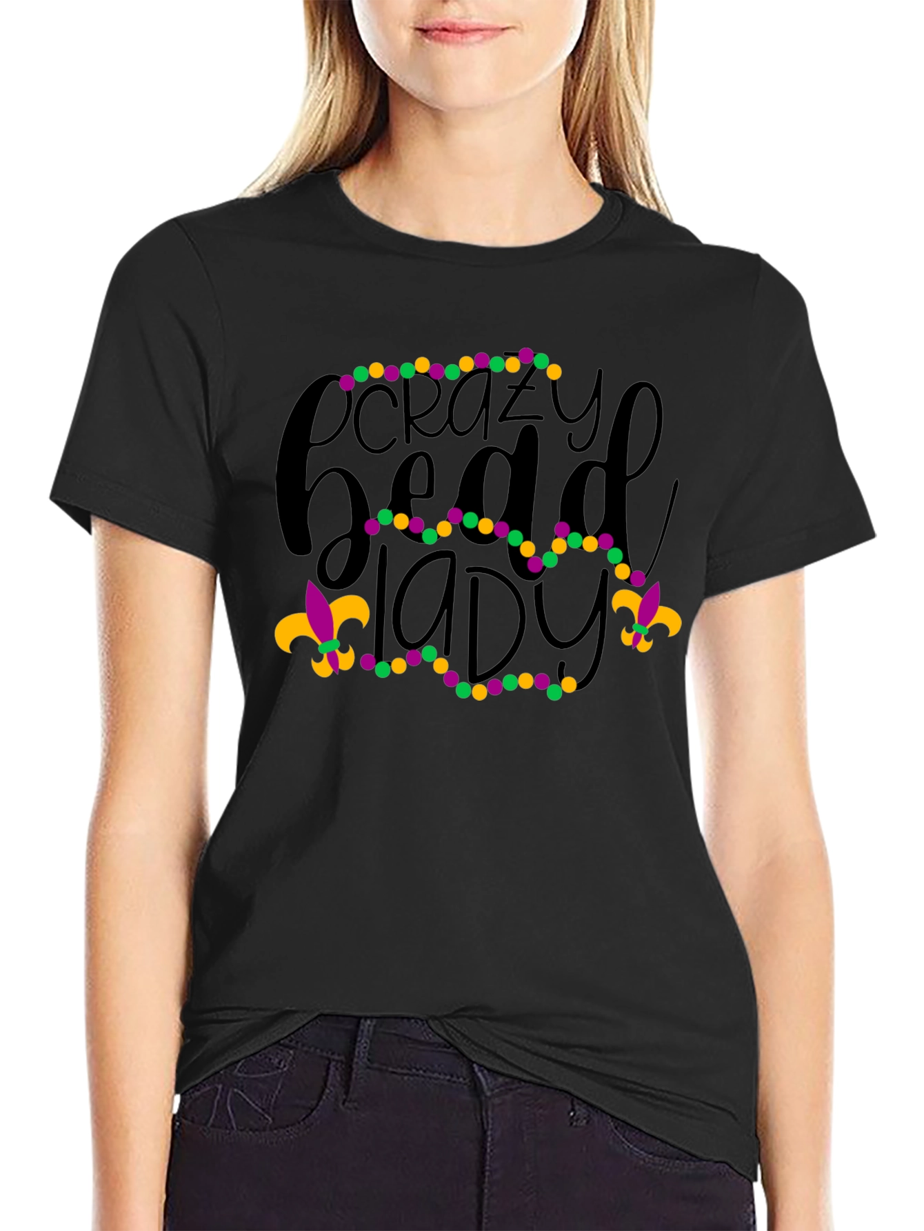 Crazy Bead Lady Mardi Gras Graphic Tee