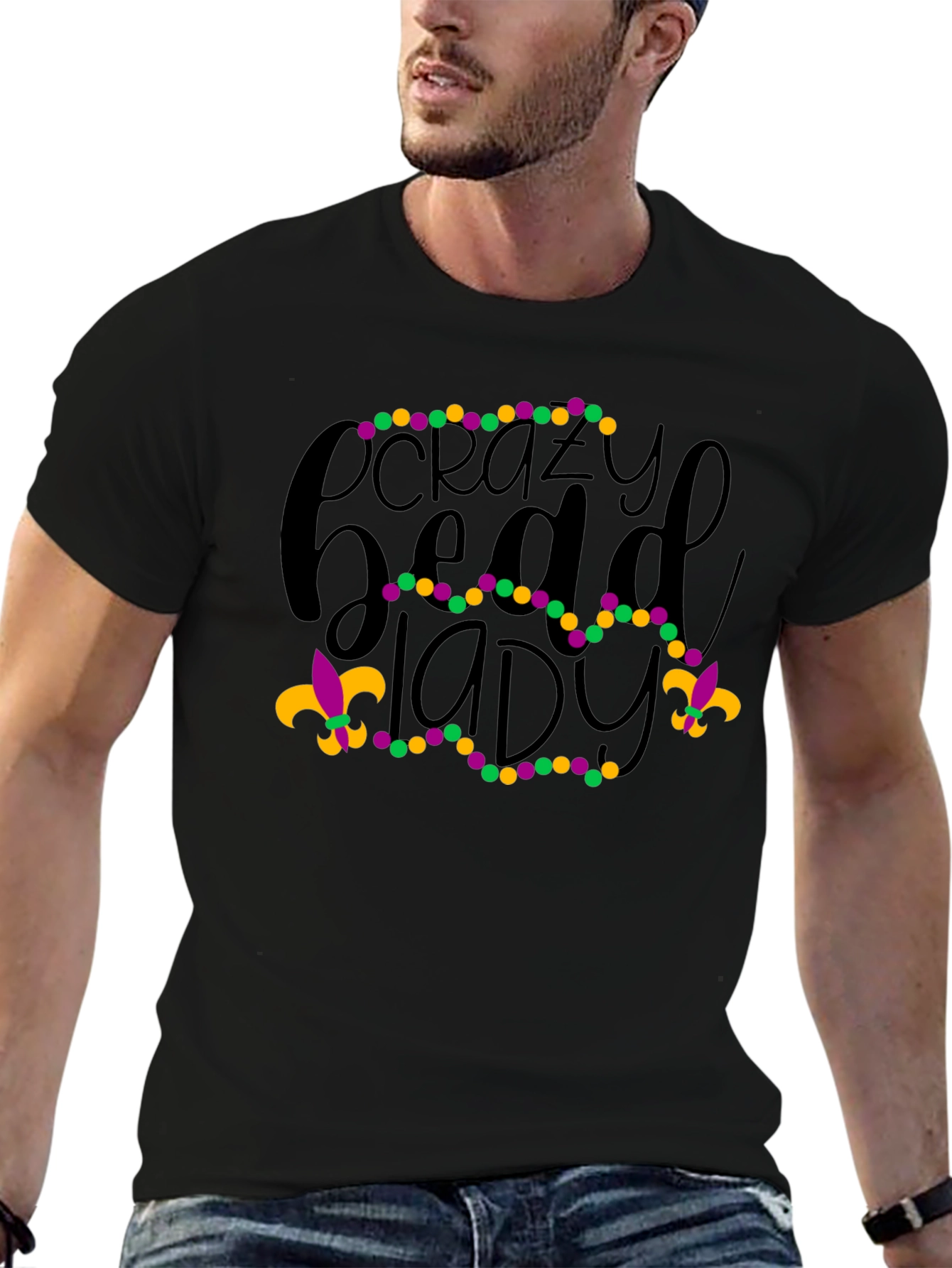 Crazy Bead Lady Mardi Gras Graphic Tee