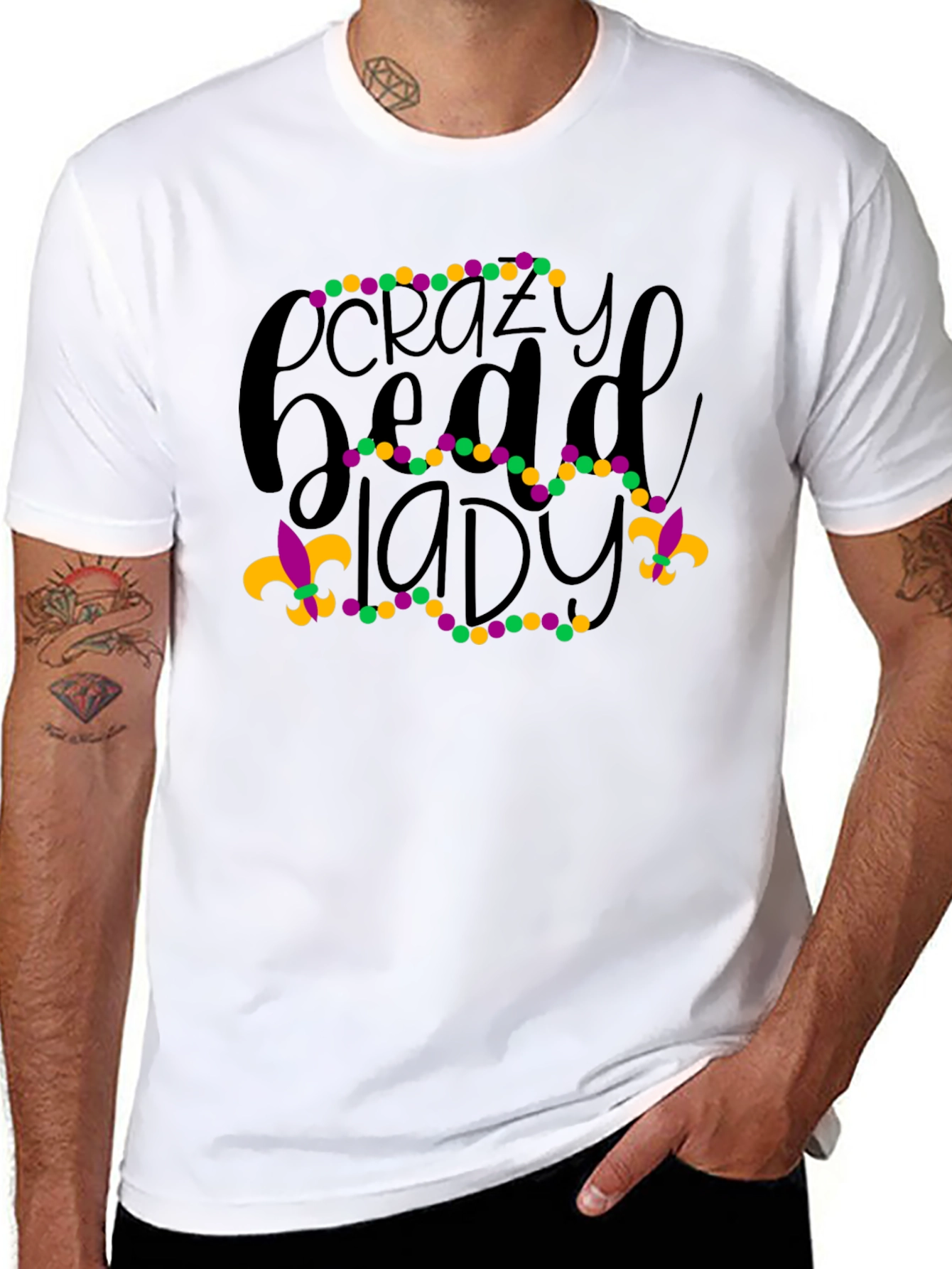 Crazy Bead Lady Mardi Gras Graphic Tee
