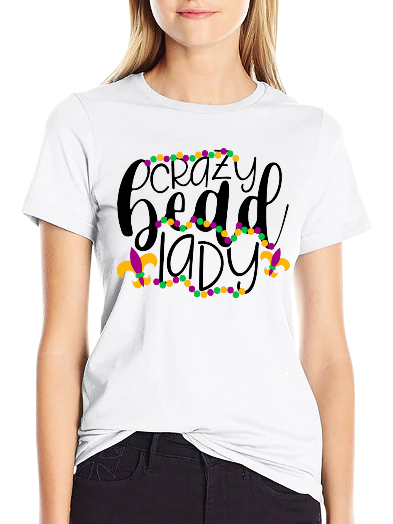 Crazy Bead Lady Mardi Gras Graphic Tee