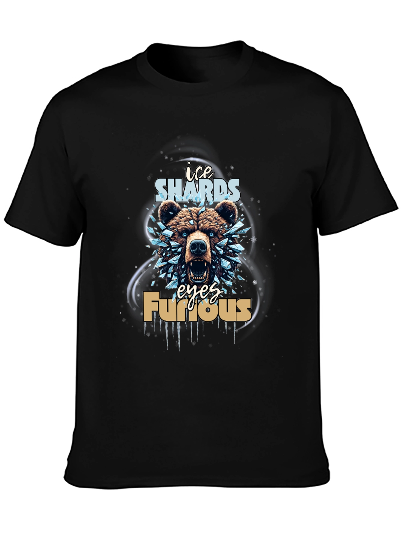 Ice Shards Furious Eyes Bear Graphic Tee