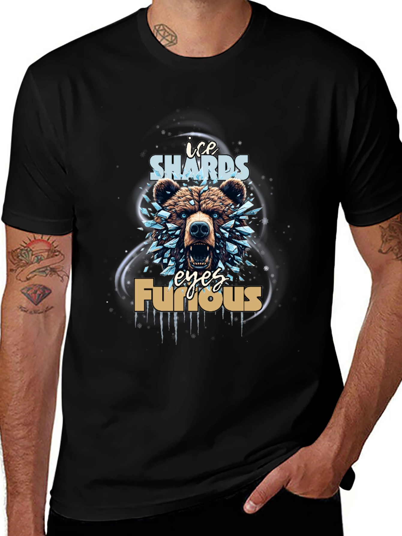 Ice Shards Furious Eyes Bear Graphic Tee