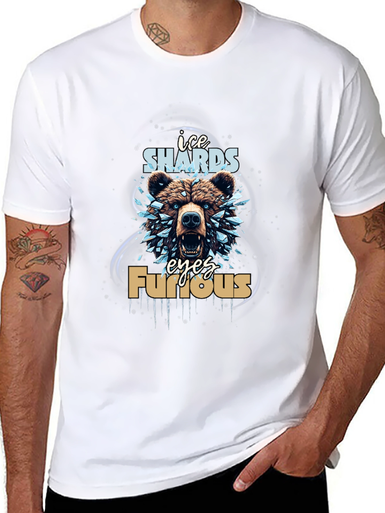 Ice Shards Furious Eyes Bear Graphic Tee