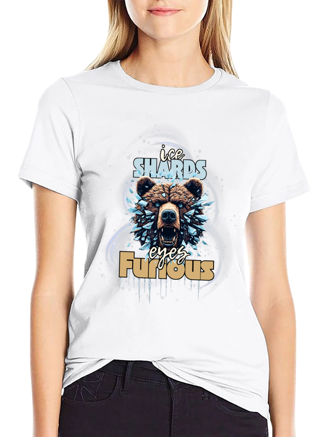 Ice Shards Furious Eyes Bear Graphic Tee