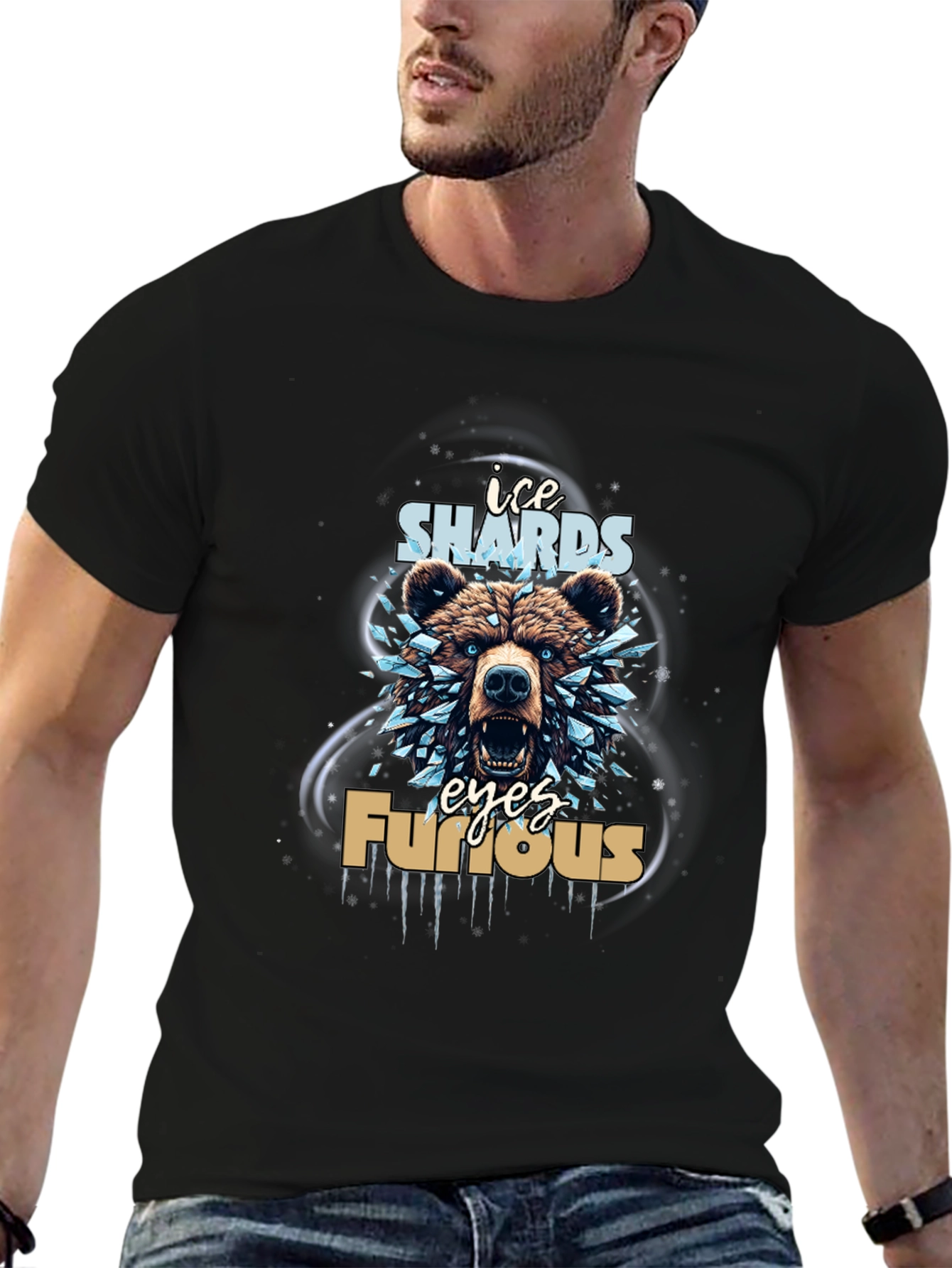 Ice Shards Furious Eyes Bear Graphic Tee