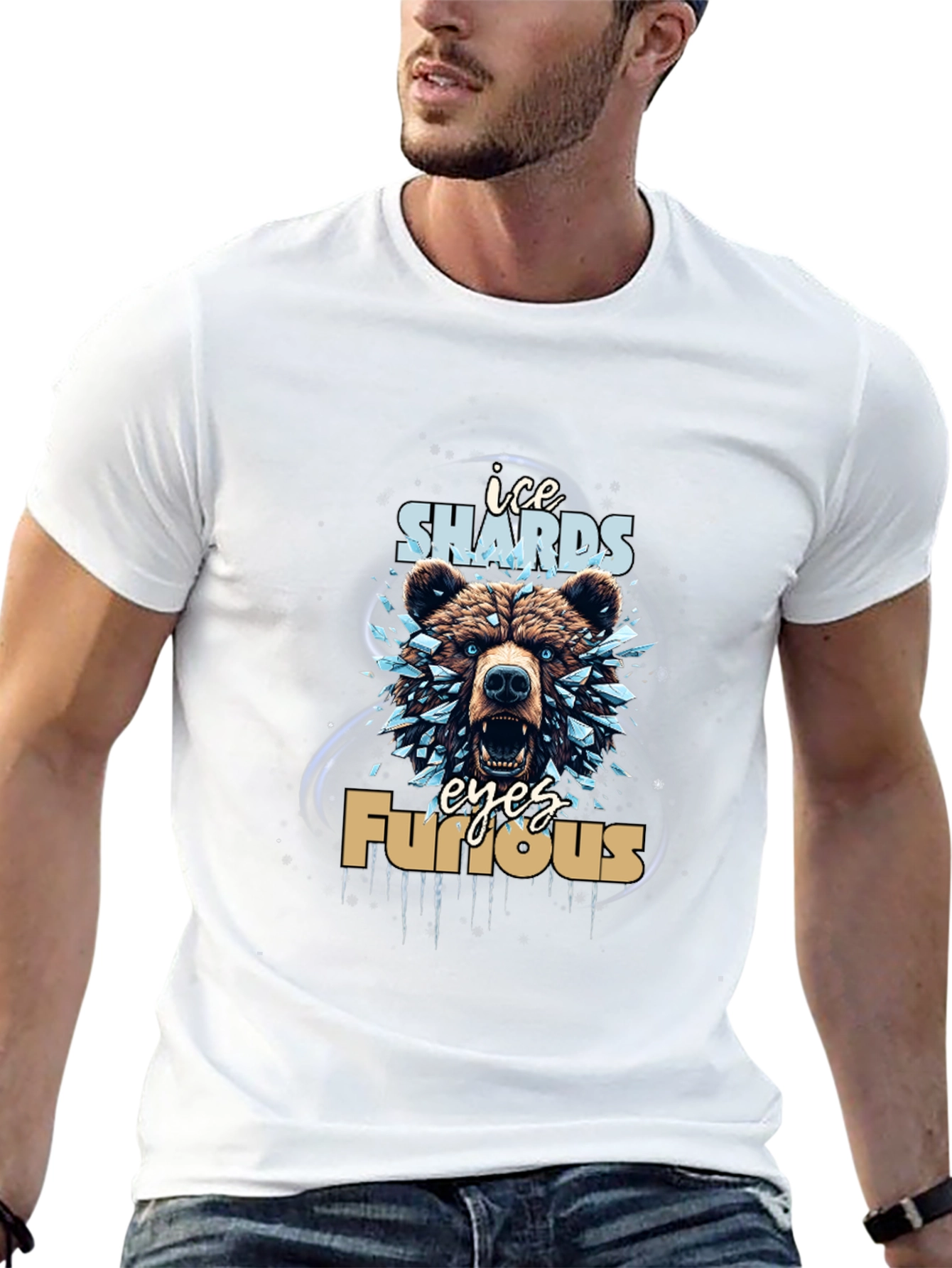 Ice Shards Furious Eyes Bear Graphic Tee